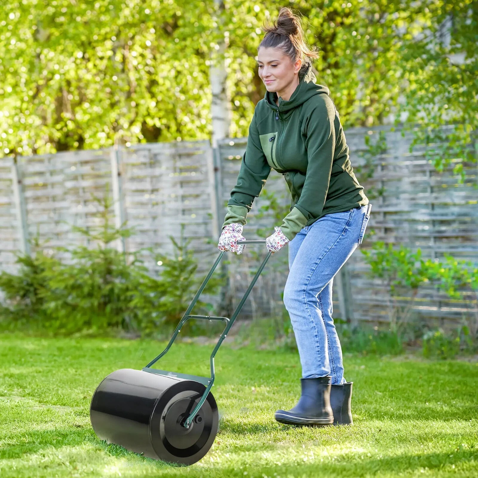 60L Garden Lawn Roller Heavy Duty Steel Fillable Cylinder Push Roller Black - Home and Garden Furniture Shop - rustic - furniture