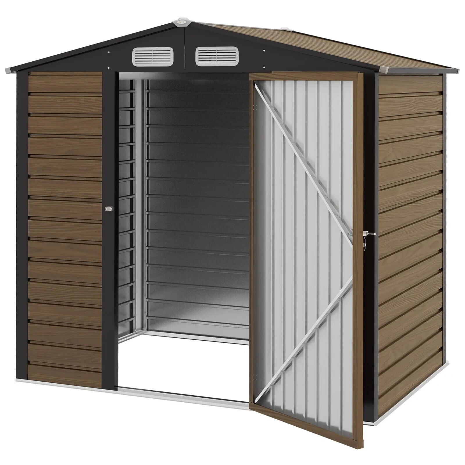 6.2 x 4.3ft Garden Metal Shed with Vent Lockable Garden Patio Storage Shed Oak - Home and Garden Furniture Shop - #rustic - furniture#
