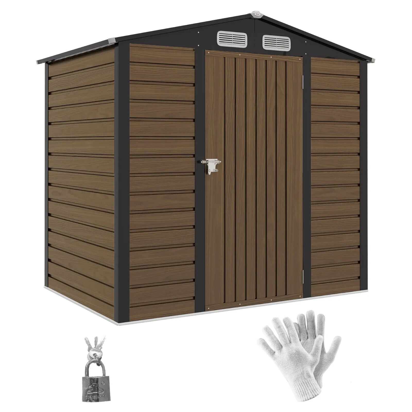 6.2 x 4.3ft Garden Metal Shed with Vent Lockable Garden Patio Storage Shed Oak - Home and Garden Furniture Shop - #rustic - furniture#