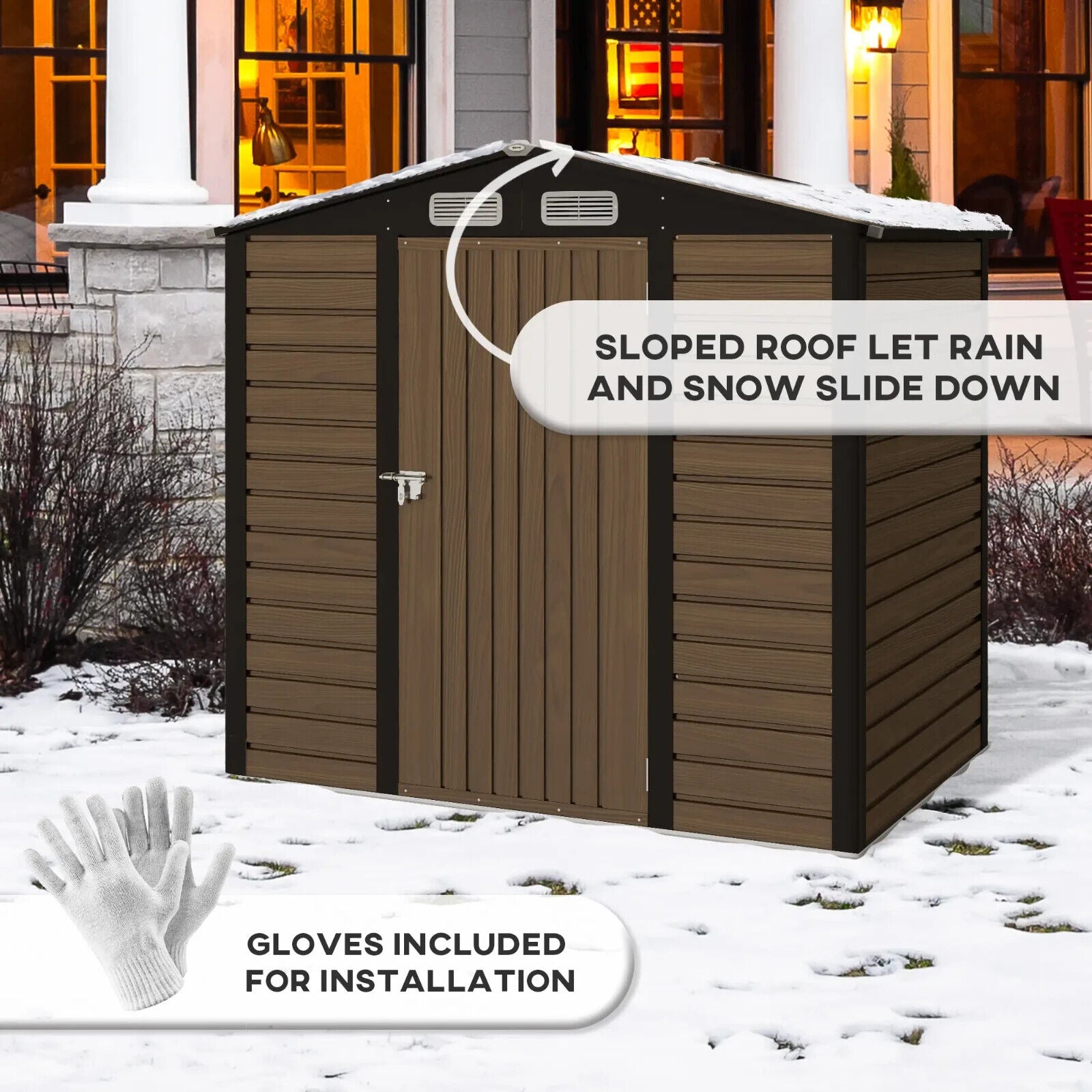 6.2 x 4.3ft Garden Metal Shed with Vent Lockable Garden Patio Storage Shed Oak - Home and Garden Furniture Shop - #rustic - furniture#