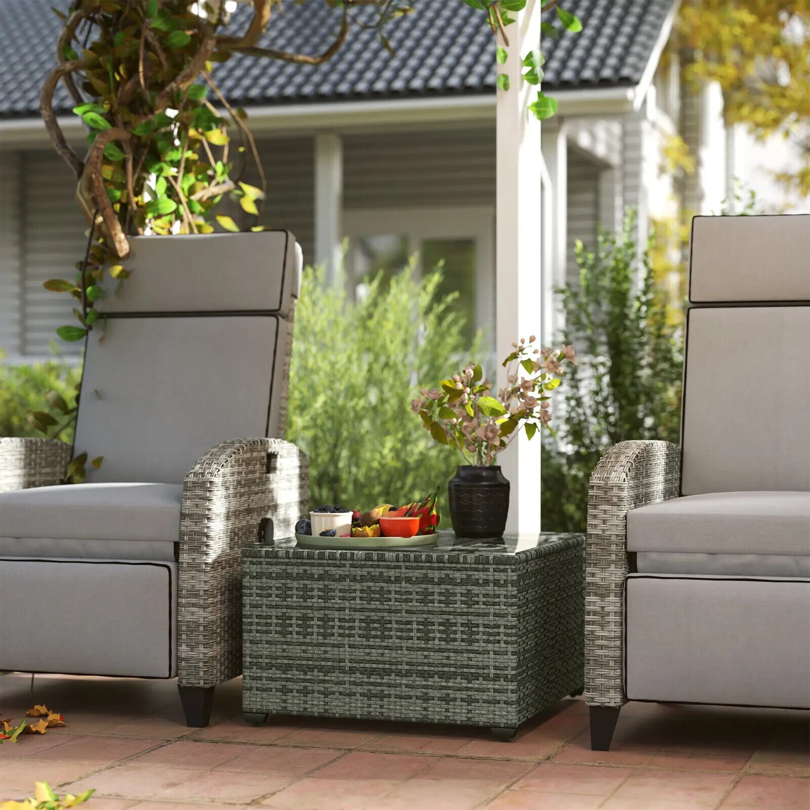 62 x 62cm Rattan Garden Side Table w/ Glass Top Patio Coffee Table for Home Use - Home and Garden Furniture Shop - #rustic - furniture#