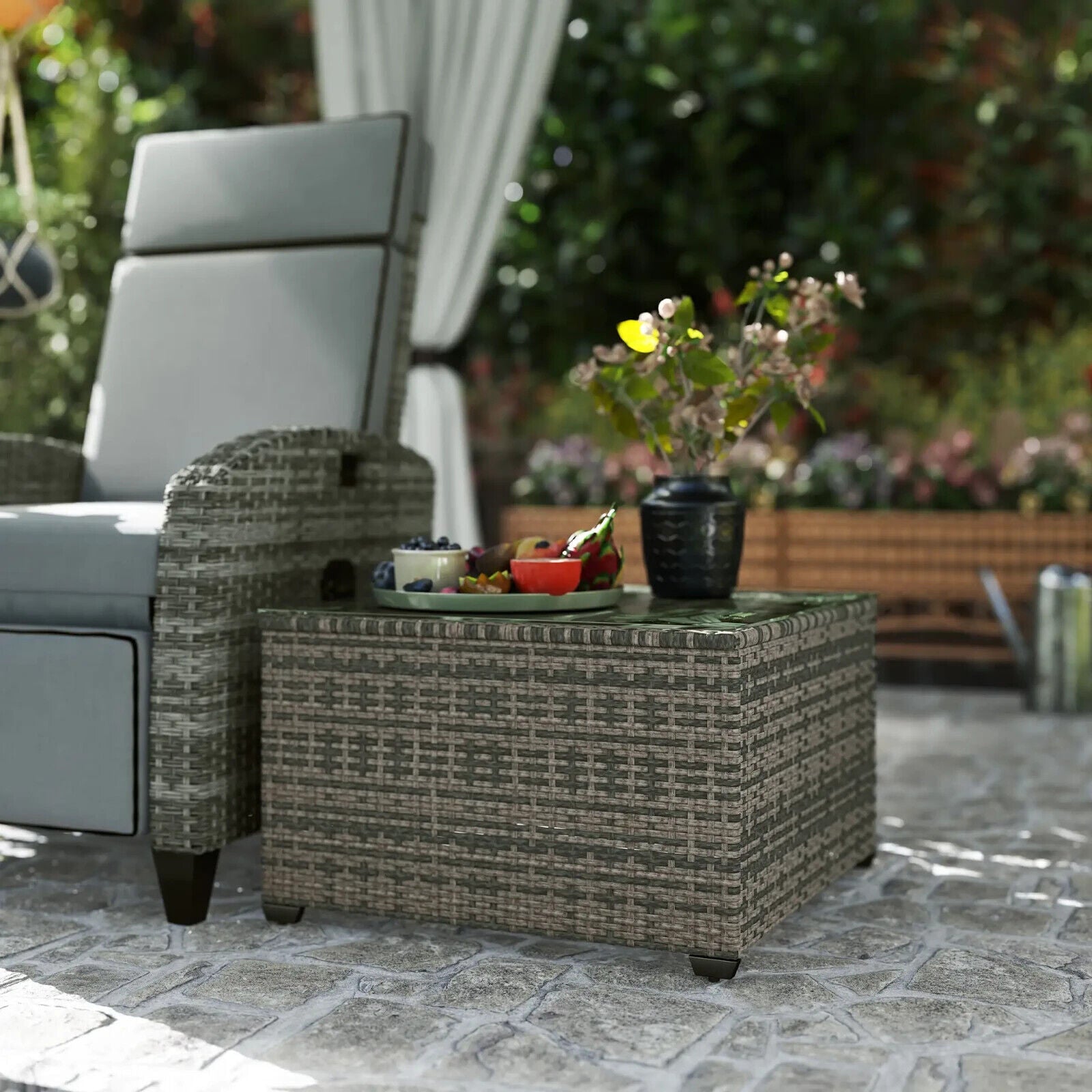 62 x 62cm Rattan Garden Side Table w/ Glass Top Patio Coffee Table for Home Use - Home and Garden Furniture Shop - #rustic - furniture#
