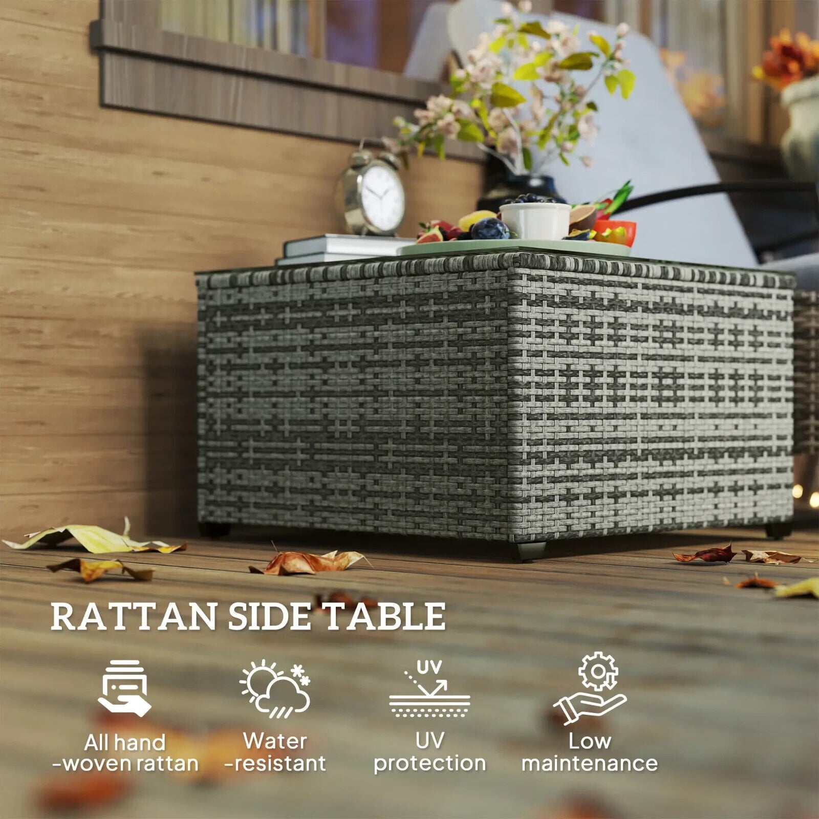 62 x 62cm Rattan Garden Side Table w/ Glass Top Patio Coffee Table for Home Use - Home and Garden Furniture Shop - #rustic - furniture#