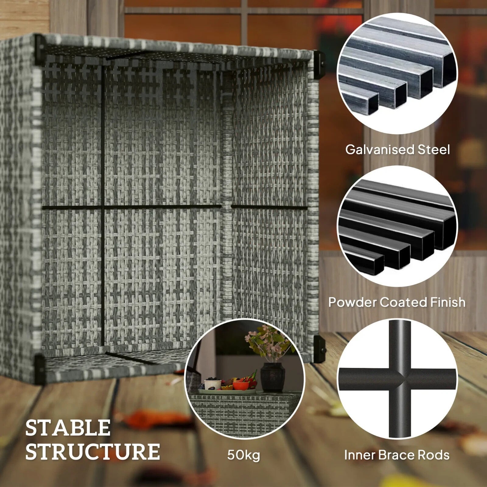 62 x 62cm Rattan Garden Side Table w/ Glass Top Patio Coffee Table for Home Use - Home and Garden Furniture Shop - rustic - furniture