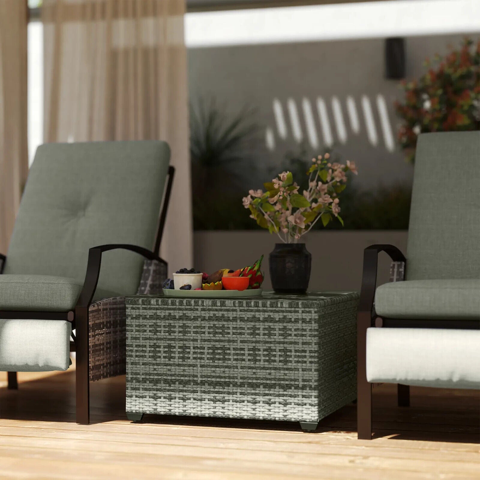 62 x 62cm Rattan Garden Side Table w/ Glass Top Patio Coffee Table for Home Use - Home and Garden Furniture Shop - #rustic - furniture#