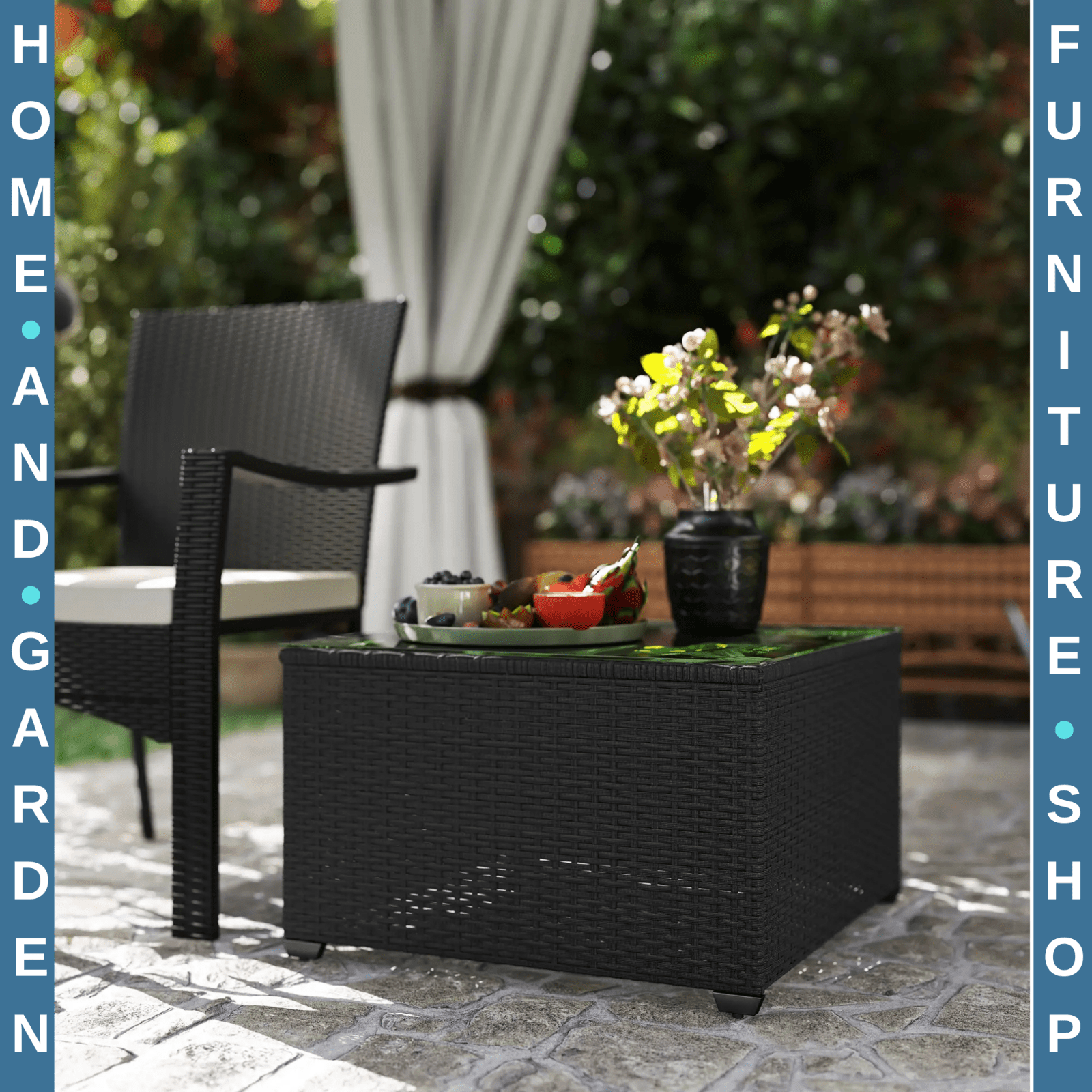 62 x 62cm Rattan Side Table with Glass Top Outdoor Patio Coffee Table for Garden - Home and Garden Furniture Shop - #rustic - furniture#