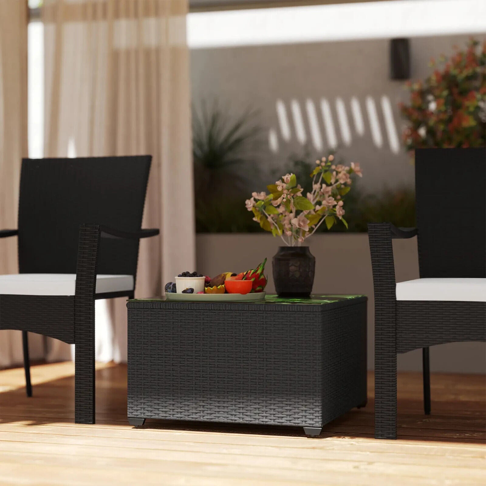 62 x 62cm Rattan Side Table with Glass Top Outdoor Patio Coffee Table for Garden - Home and Garden Furniture Shop - #rustic - furniture#