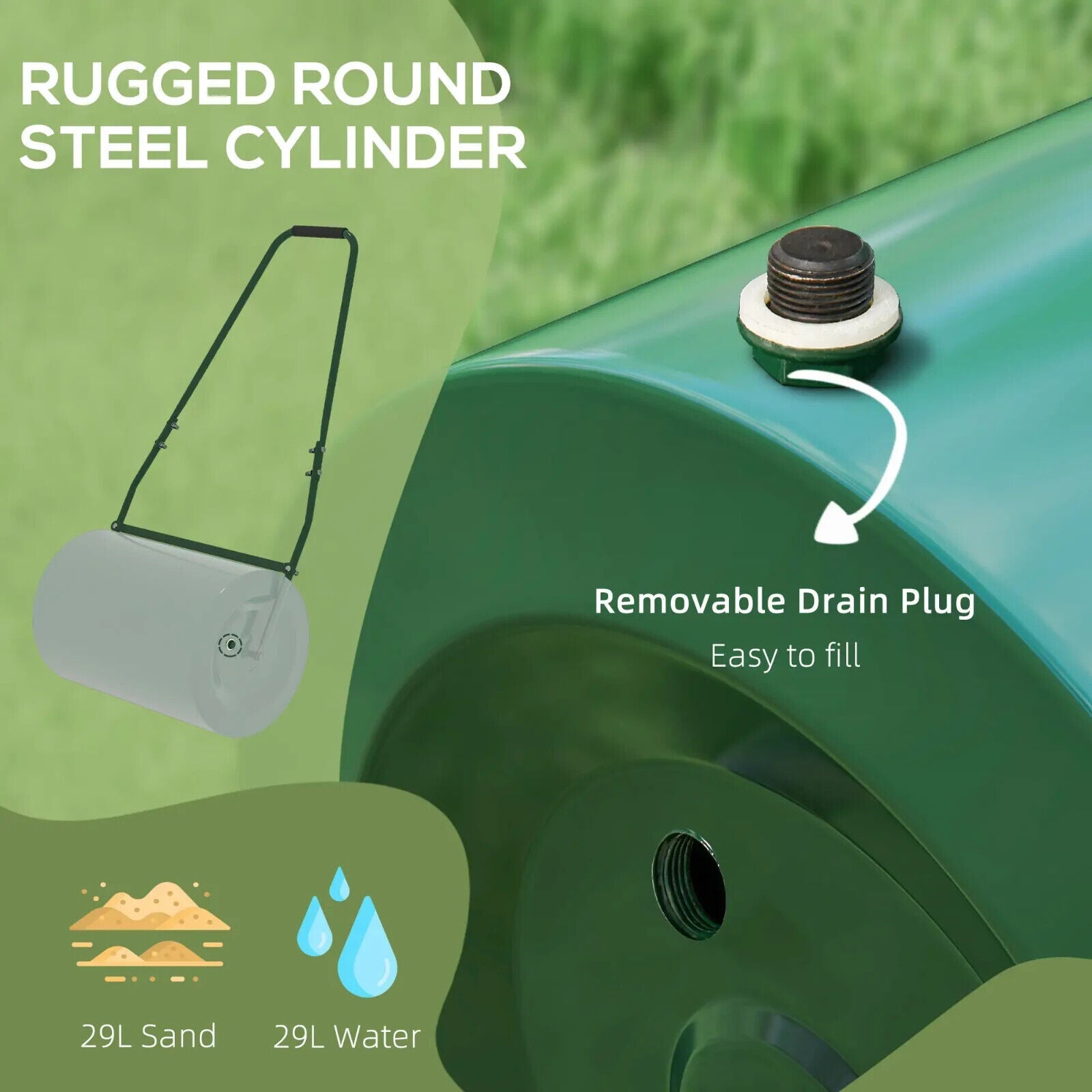 63 L Heavy Duty Garden Lawn Roller w/ 30 cm Steel Drum Water Sand Filled Design - Home and Garden Furniture Shop - #rustic - furniture#