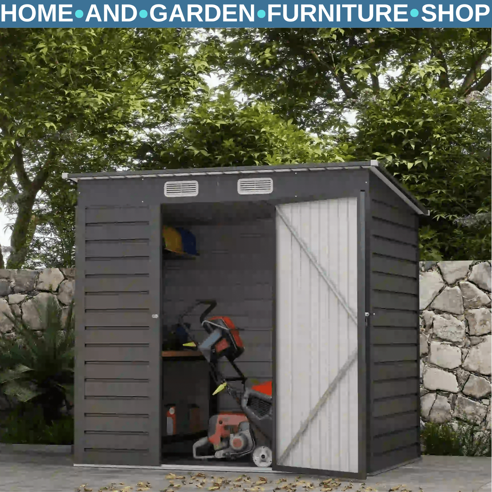 6.3 x 4.3FT Galvanised Metal Garden Shed with Lockable Door Grey Outdoor Storage - Home and Garden Furniture Shop - #rustic - furniture#