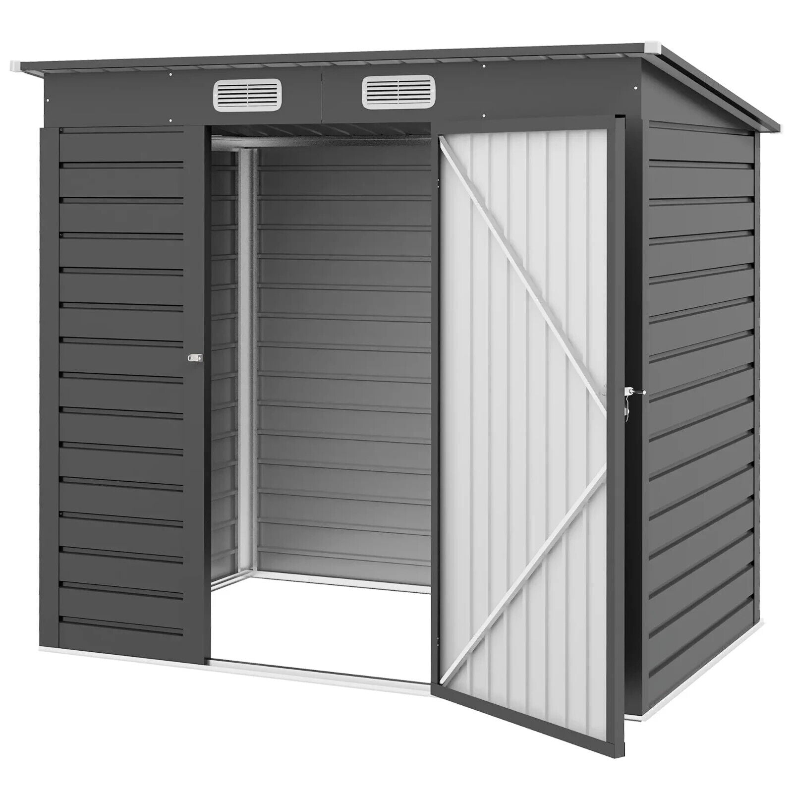 6.3 x 4.3FT Galvanised Metal Garden Shed with Lockable Door Grey Outdoor Storage - Home and Garden Furniture Shop - #rustic - furniture#