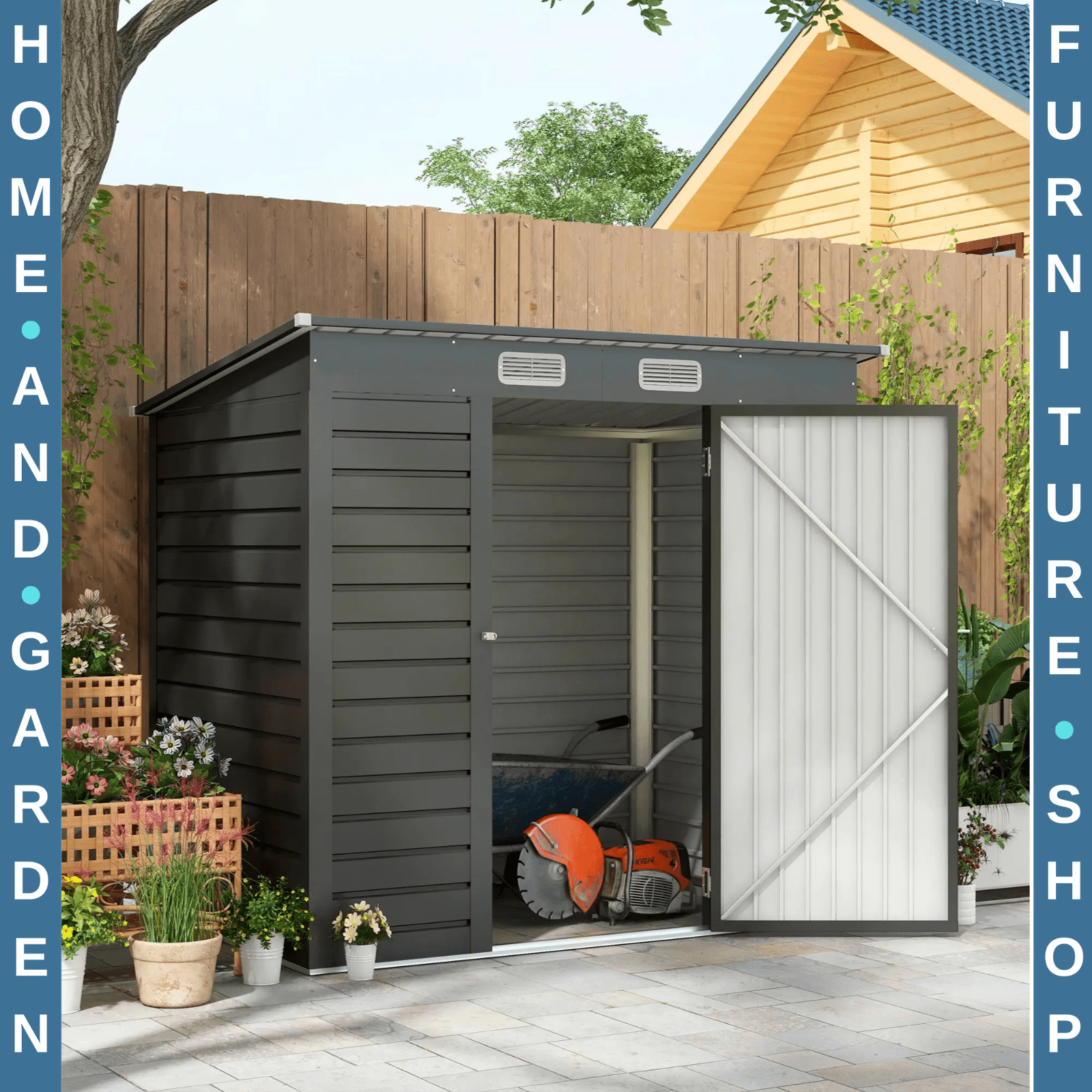 6.3 x 4.3FT Galvanised Metal Garden Shed with Lockable Door Grey Outdoor Storage - Home and Garden Furniture Shop - #rustic - furniture#