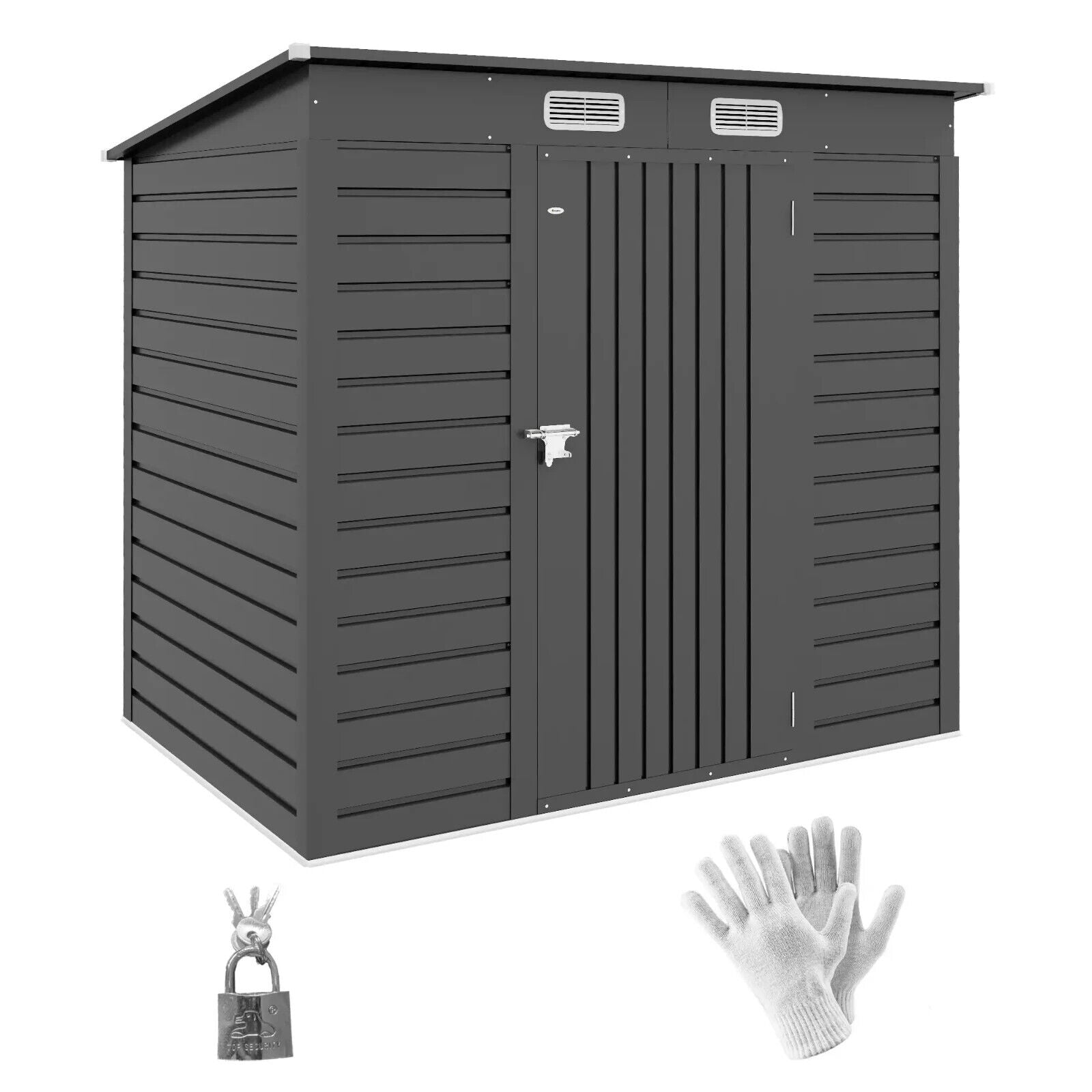 6.3 x 4.3FT Galvanised Metal Garden Shed with Lockable Door Grey Outdoor Storage - Home and Garden Furniture Shop - #rustic - furniture#