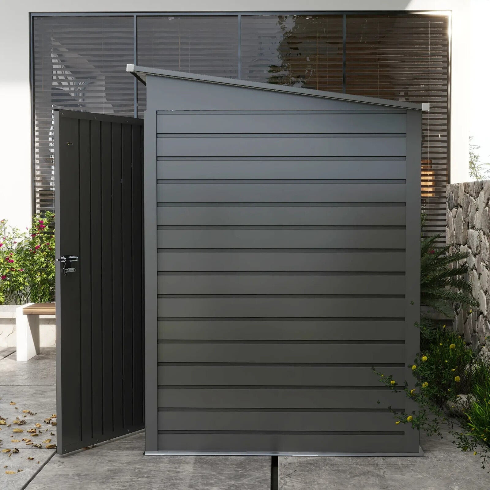 6.3 x 4.3FT Galvanised Metal Garden Shed with Lockable Door Grey Outdoor Storage - Home and Garden Furniture Shop - #rustic - furniture#