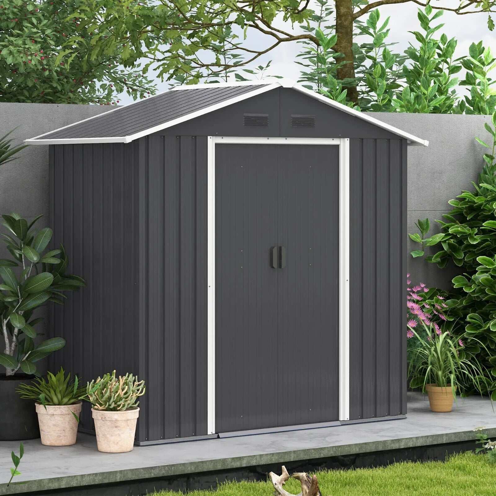6.5x3.5ft Metal Garden Storage Shed Outdoor Tool Shed with Sliding Doors & Vents - Home and Garden Furniture Shop - #rustic - furniture#