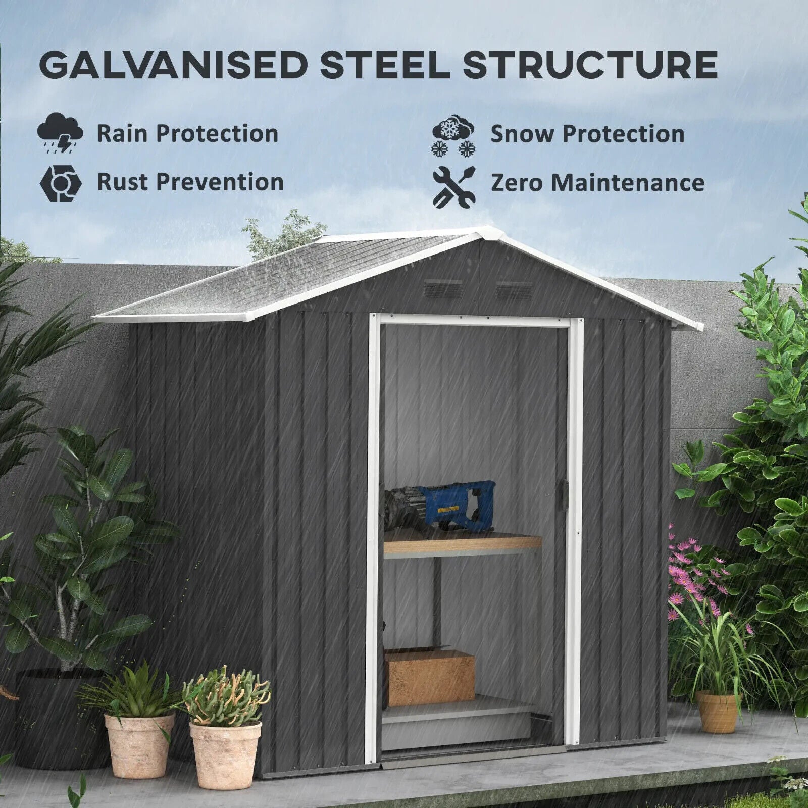 6.5x3.5ft Metal Garden Storage Shed Outdoor Tool Shed with Sliding Doors & Vents - Home and Garden Furniture Shop - #rustic - furniture#