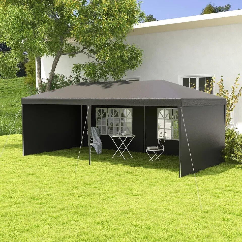 6m x 3m Garden Gazebo Marquee Canopy Party Tent Patio Shelter Dark Grey Cover - Home and Garden Furniture Shop - #rustic - furniture#