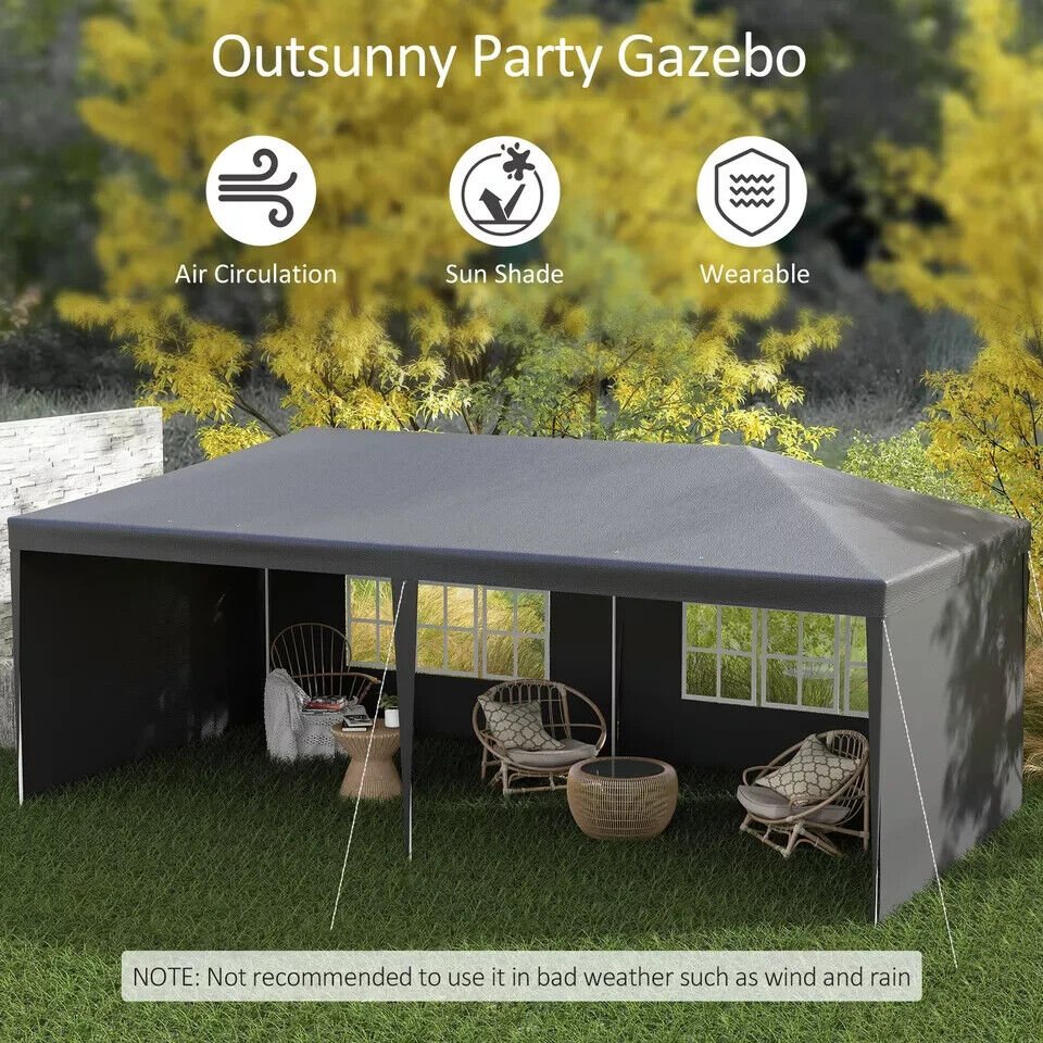 6m x 3m Garden Gazebo Marquee Canopy Party Tent Patio Shelter Dark Grey Cover - Home and Garden Furniture Shop - #rustic - furniture#