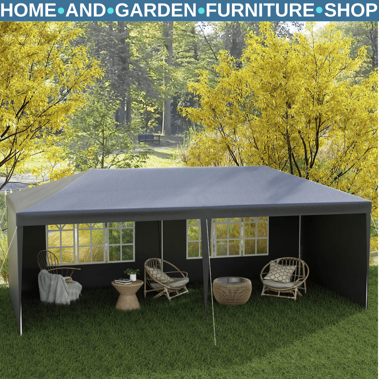 6m x 3m Garden Gazebo Marquee Canopy Party Tent Patio Shelter Dark Grey Cover - Home and Garden Furniture Shop - rustic - furniture