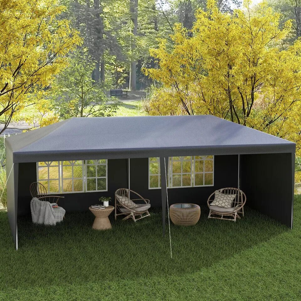 6m x 3m Garden Gazebo Marquee Canopy Party Tent Patio Shelter Dark Grey Cover - Home and Garden Furniture Shop - #rustic - furniture#