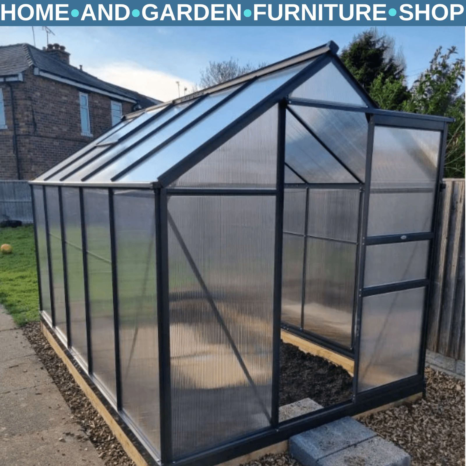 6x10ft Walk In Greenhouse Polycarbonate Panel Galvanised Base Aluminium House - Home and Garden Furniture Shop - rustic - furniture