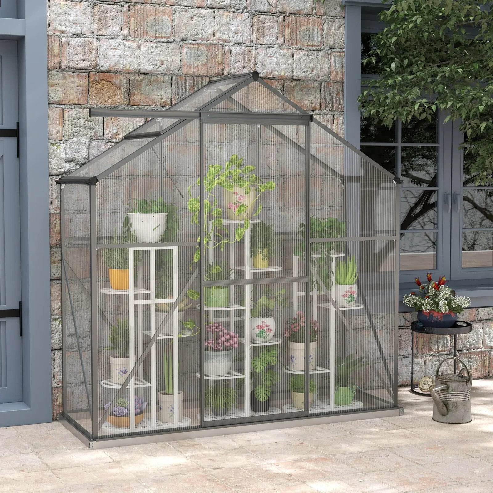 6x2.5ft Polycarbonate Walk - in Greenhouse with Rain Gutter & Sliding Door - Home and Garden Furniture Shop - rustic - furniture