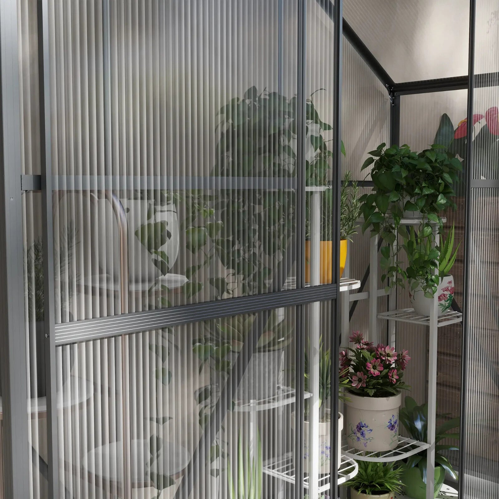6x2.5ft Polycarbonate Walk - in Greenhouse with Rain Gutter & Sliding Door - Home and Garden Furniture Shop - rustic - furniture