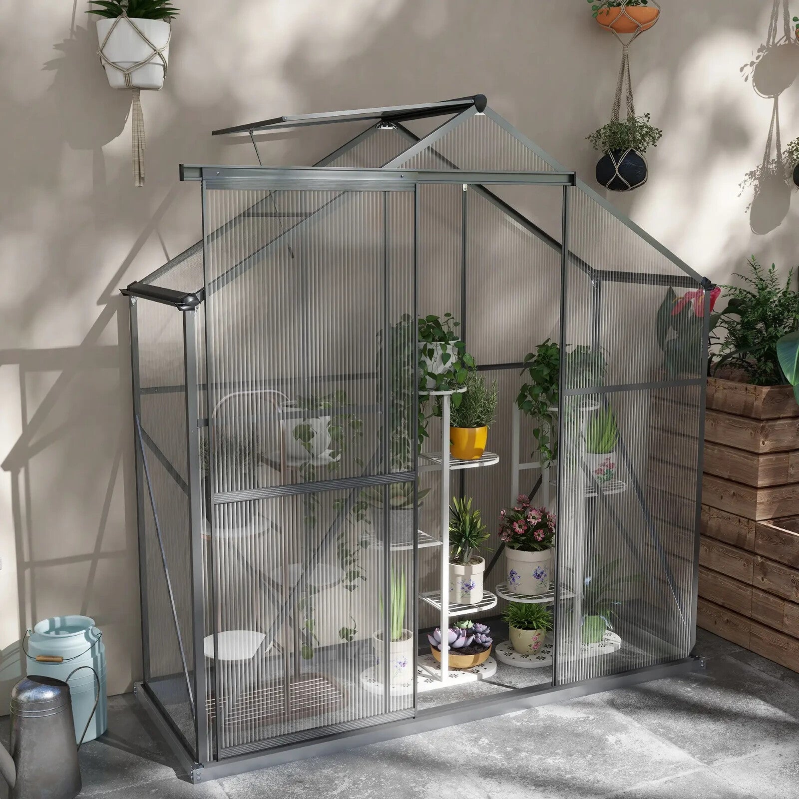 6x2.5ft Polycarbonate Walk - in Greenhouse with Rain Gutter & Sliding Door - Home and Garden Furniture Shop - rustic - furniture