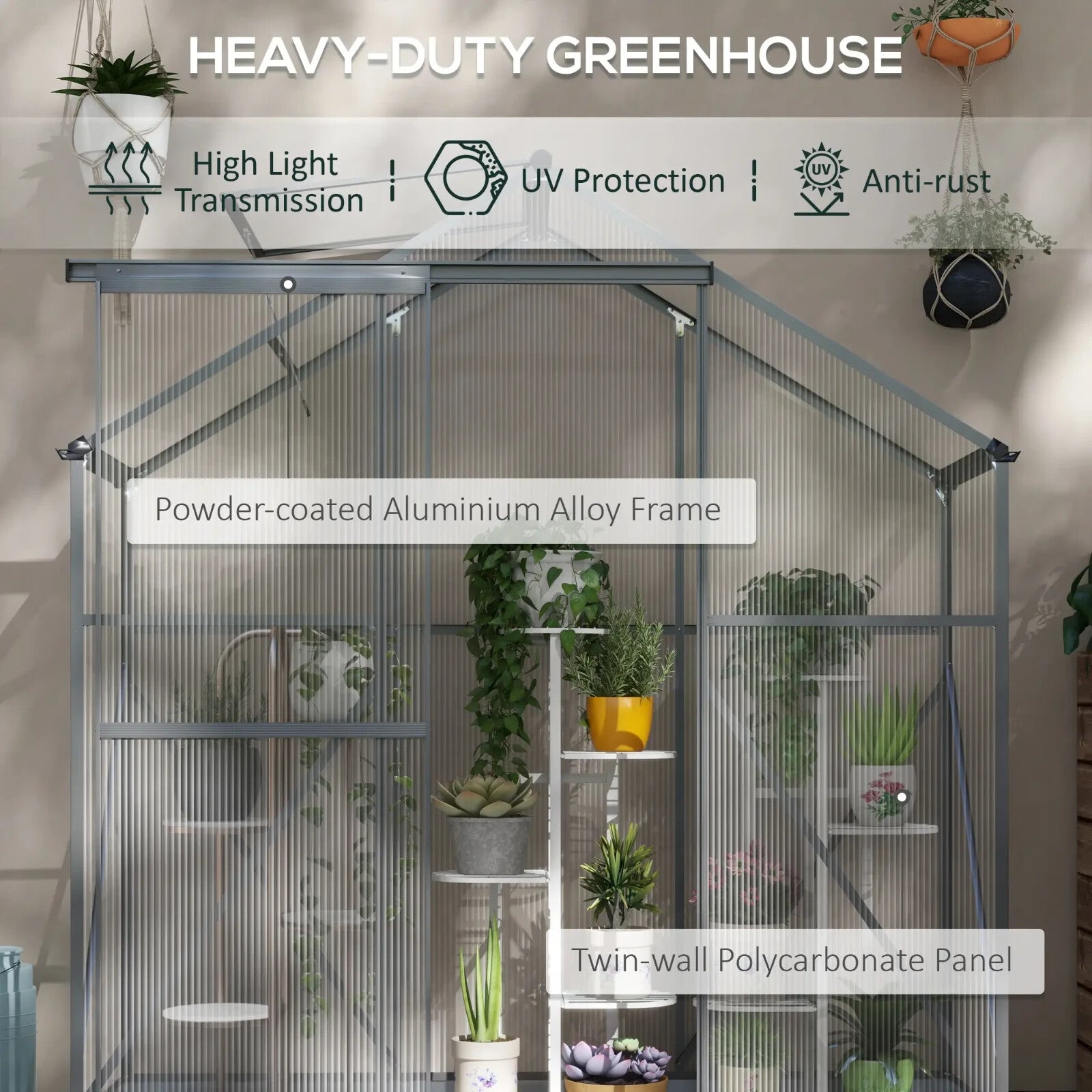6x2.5ft Polycarbonate Walk - in Greenhouse with Rain Gutter & Sliding Door - Home and Garden Furniture Shop - rustic - furniture