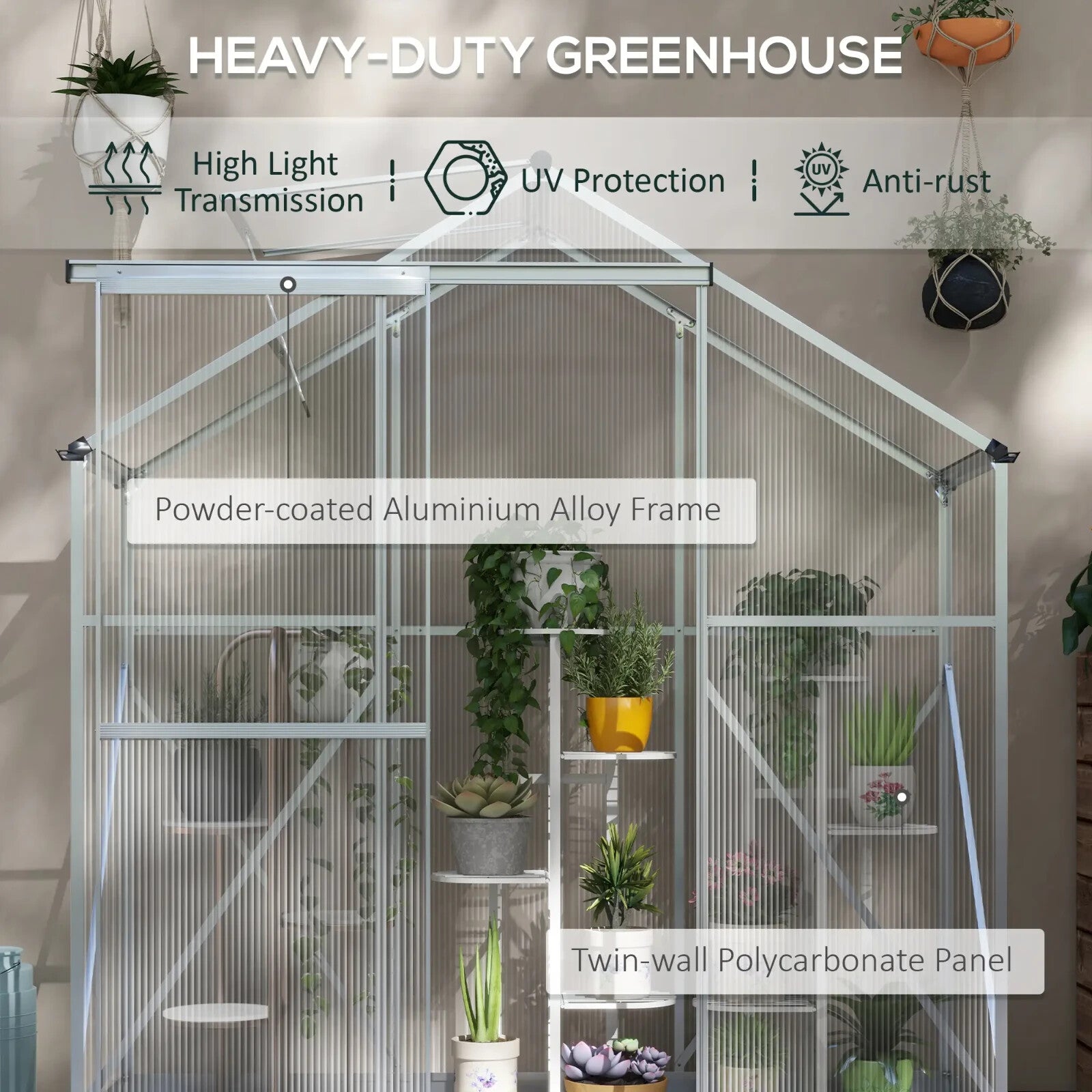 6x2.5ft Walk In Polycarbonate Greenhouse w/ Sliding Door Rain Gutter,Base Frame - Home and Garden Furniture Shop - rustic - furniture