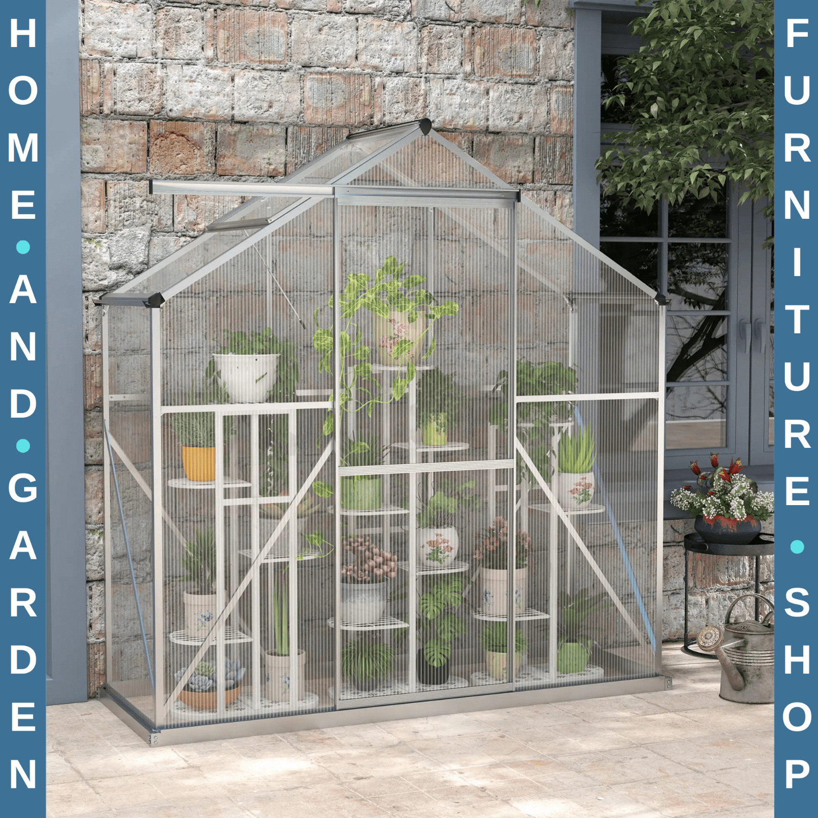 6x2.5ft Walk In Polycarbonate Greenhouse w/ Sliding Door Rain Gutter,Base Frame - Home and Garden Furniture Shop - rustic - furniture