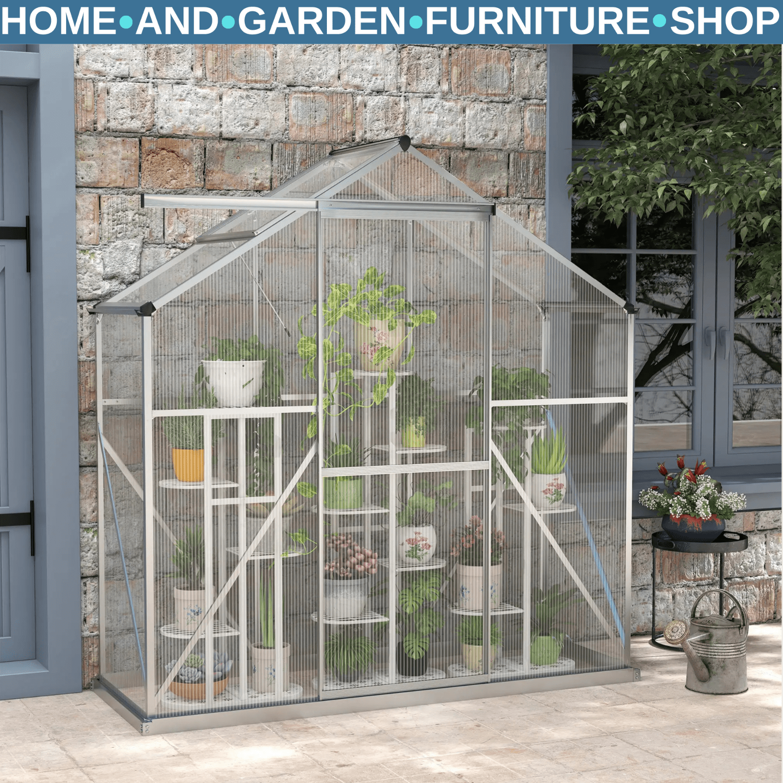 6x2.5ft Walk In Polycarbonate Greenhouse w/ Sliding Door Rain Gutter,Base Frame - Home and Garden Furniture Shop - rustic - furniture