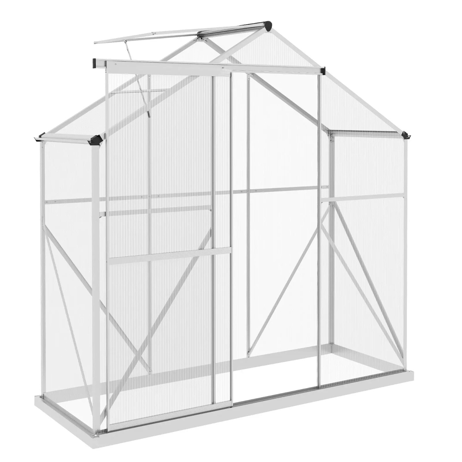 6x2.5ft Walk In Polycarbonate Greenhouse w/ Sliding Door Rain Gutter,Base Frame - Home and Garden Furniture Shop - rustic - furniture
