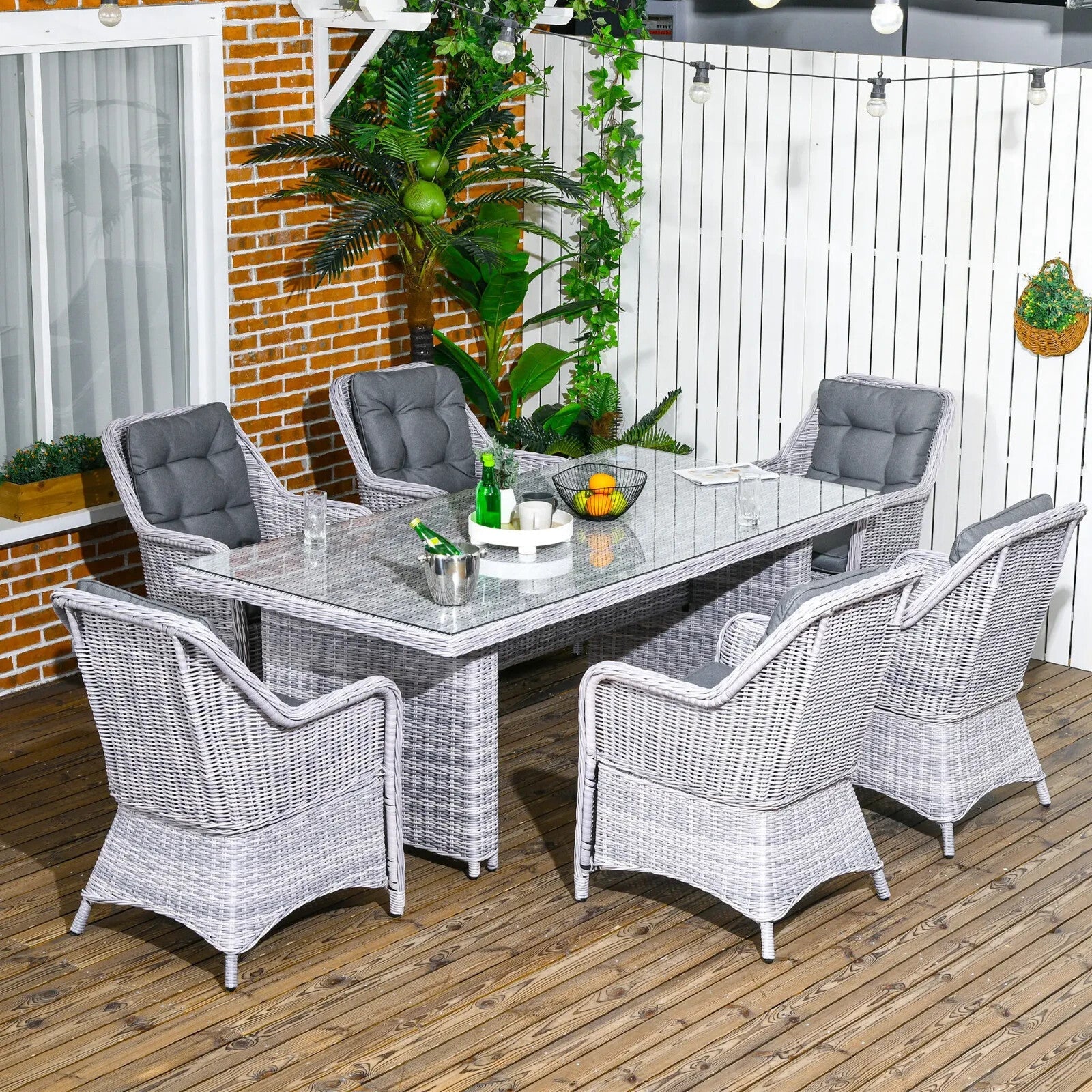 7 - Pcs Outdoor Rattan Dining Set with Aluminium Chairs & Tempered Glass Top Table - Home and Garden Furniture Shop - rustic - furniture