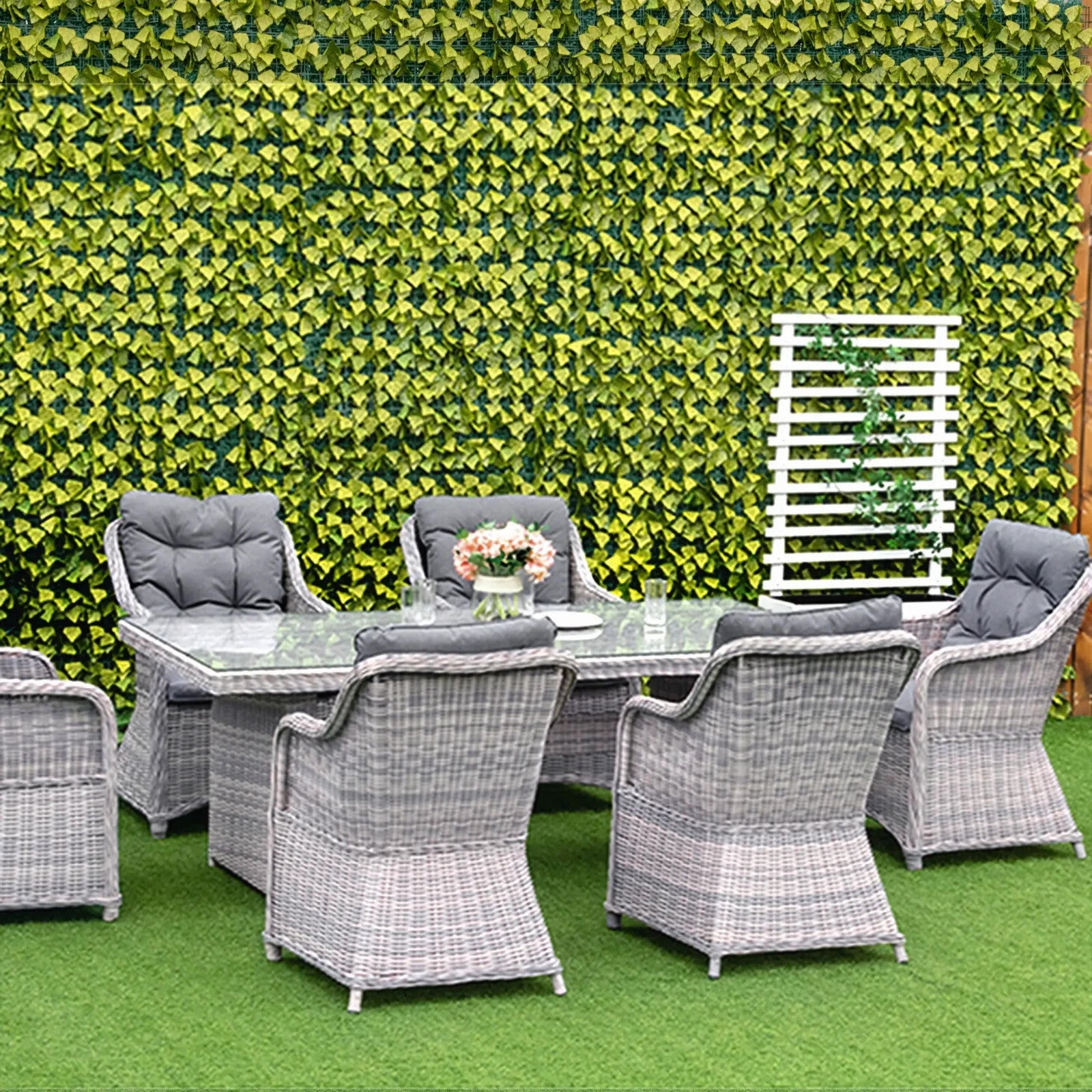 7 - Pcs Outdoor Rattan Dining Set with Aluminium Chairs & Tempered Glass Top Table - Home and Garden Furniture Shop - rustic - furniture