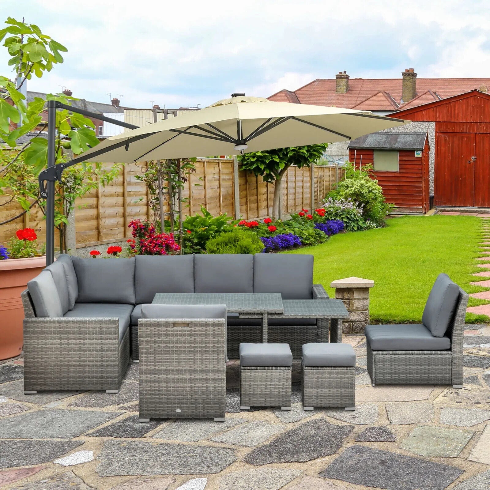 7 Pcs Rattan Garden Furniture Set 10 Seater Sofa Sectional w/ Cushion&Footstool - Home and Garden Furniture Shop - #rustic - furniture#