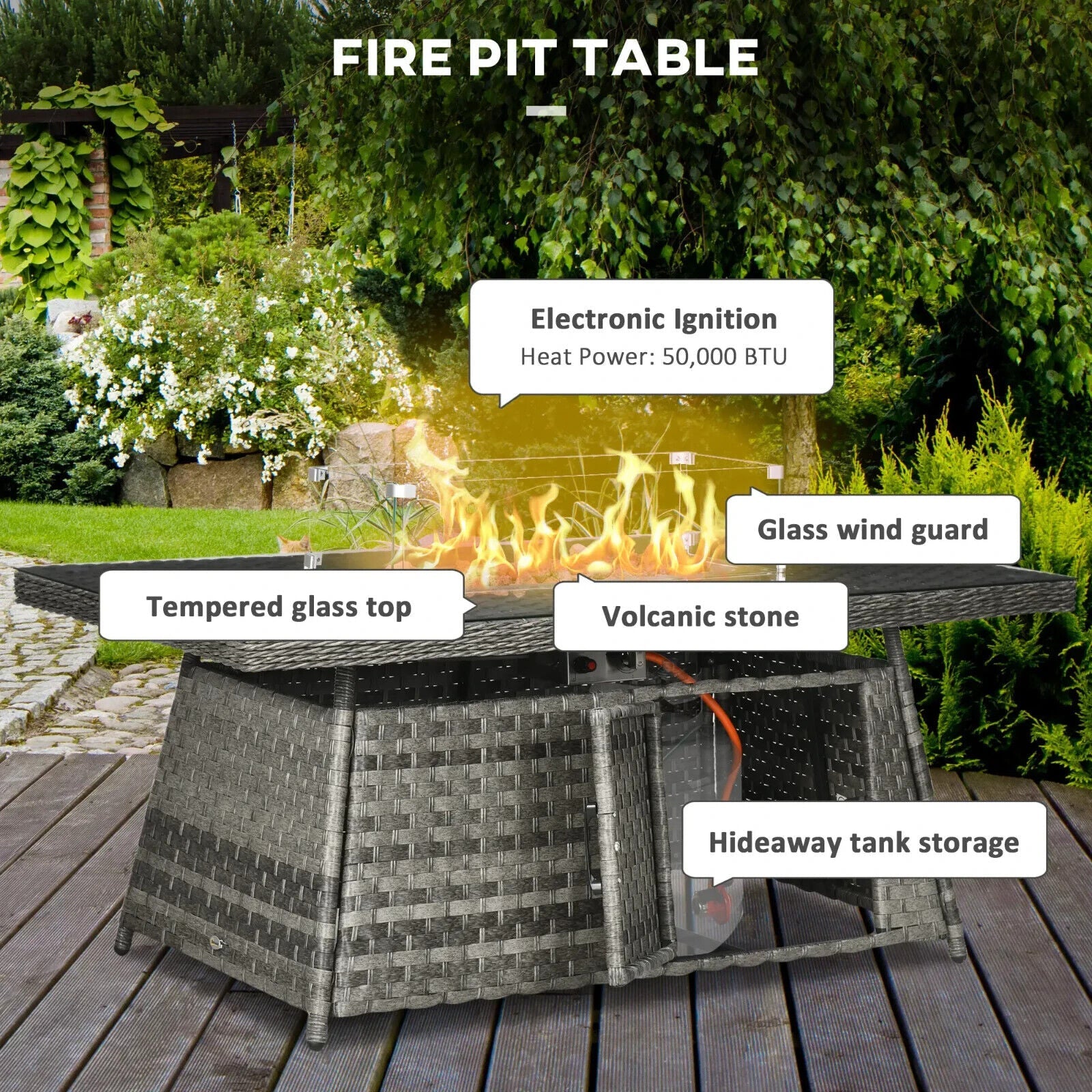 7 Pcs Rattan Garden Furniture Set w/ Gas Fire Pit Table Corner Sofa & Footstool - Home and Garden Furniture Shop - #rustic - furniture#