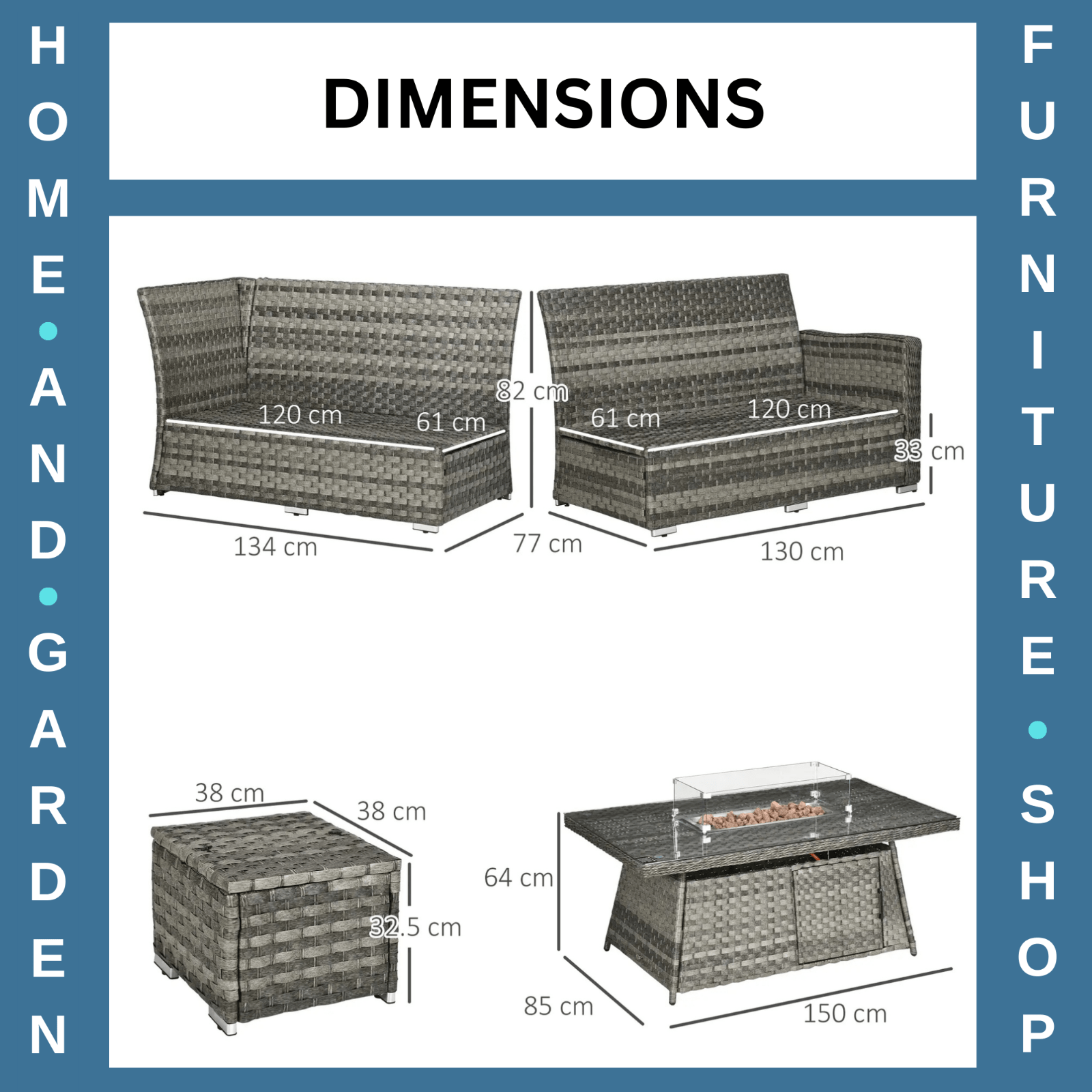 7 Pcs Rattan Garden Furniture Set w/ Gas Fire Pit Table Corner Sofa & Footstool - Home and Garden Furniture Shop - rustic - furniture