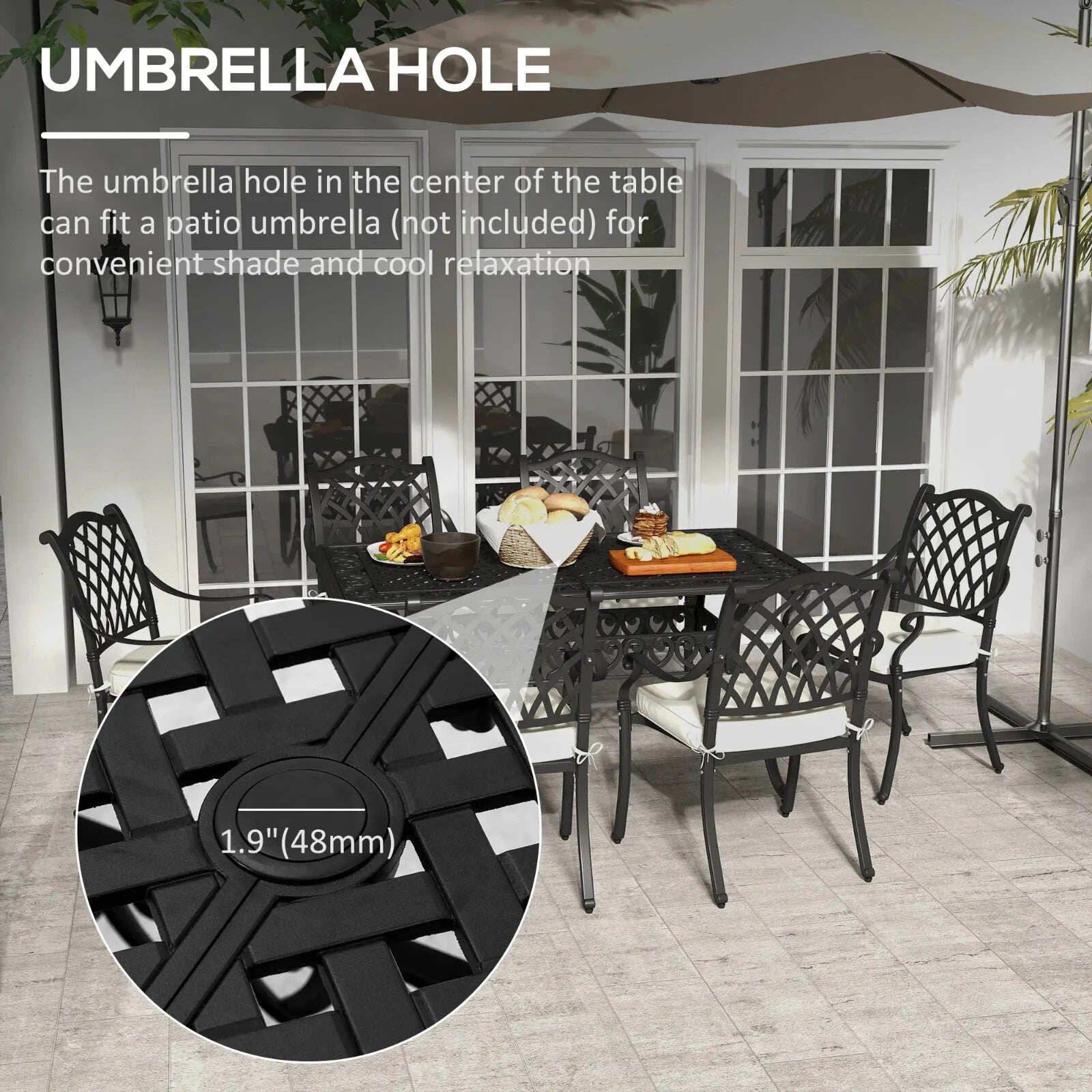 7 Piece Aluminium Patio Dining Set Garden Table & Chair w/ Umbrella Hole Outdoor - Home and Garden Furniture Shop - rustic - furniture
