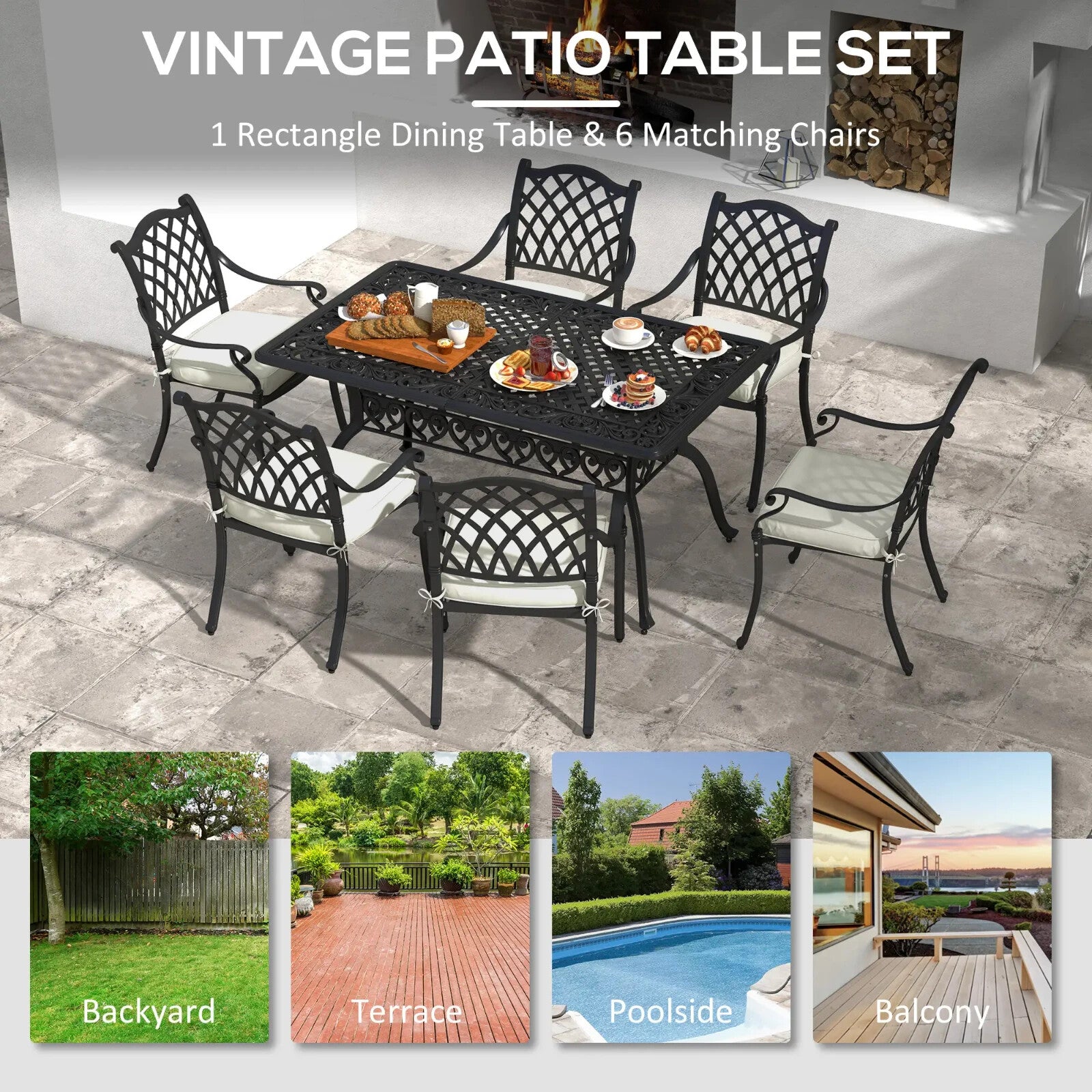 7 Piece Aluminium Patio Dining Set Garden Table & Chair w/ Umbrella Hole Outdoor - Home and Garden Furniture Shop - rustic - furniture