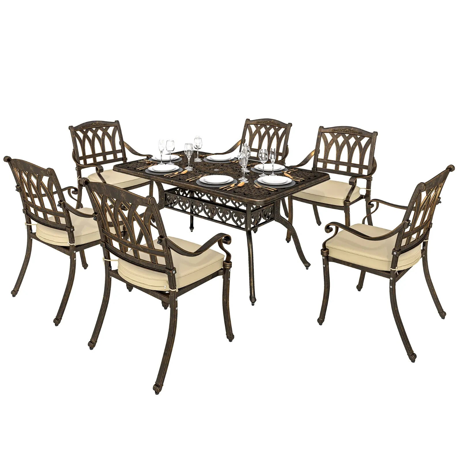 7 Piece Cast Aluminium Garden Dining Set Outdoor Table and Chairs for Patio - Home and Garden Furniture Shop - rustic - furniture