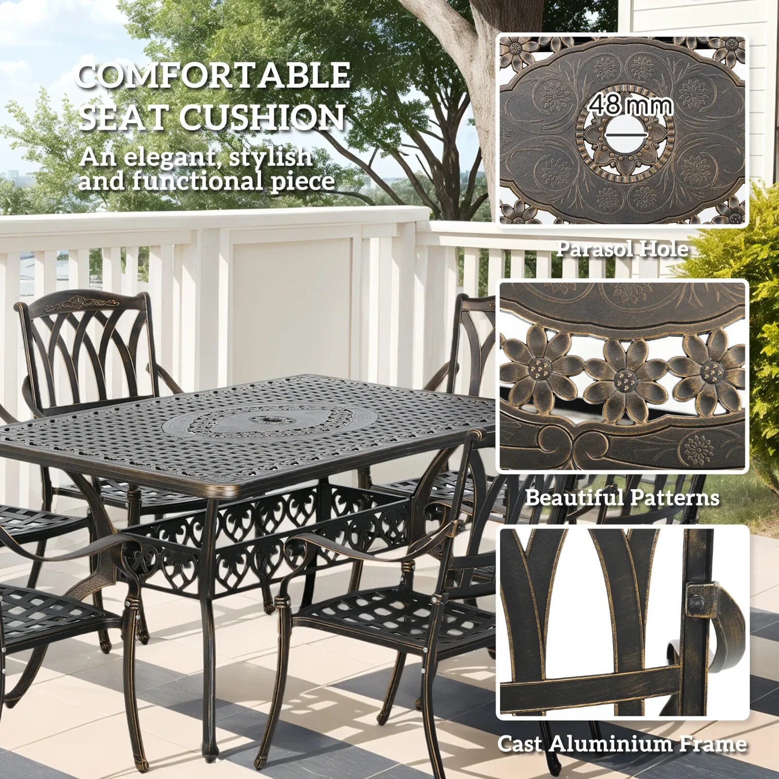 7 Piece Cast Aluminium Garden Dining Set Outdoor Table and Chairs for Patio - Home and Garden Furniture Shop - rustic - furniture
