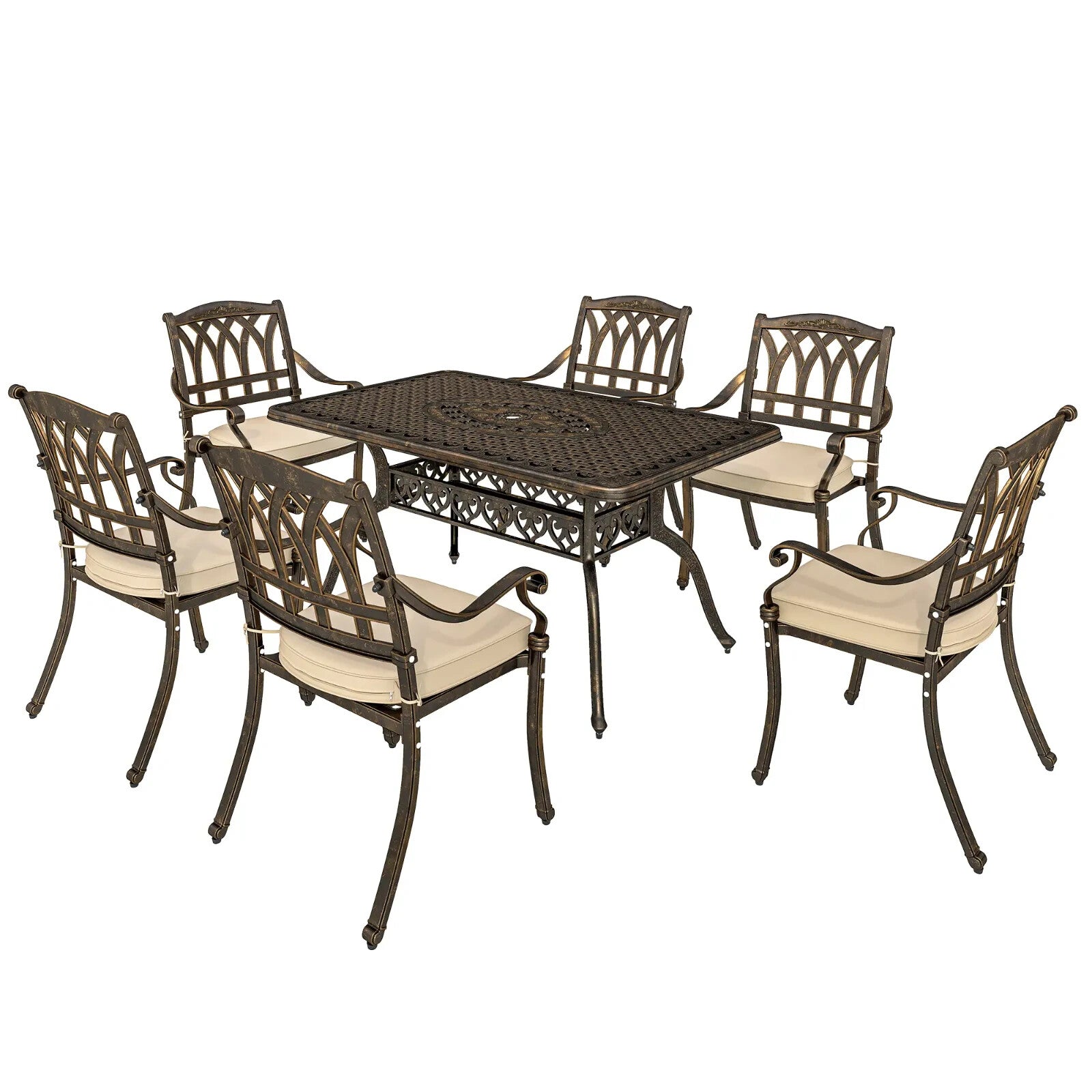 7 Piece Cast Aluminium Garden Dining Set Outdoor Table and Chairs for Patio - Home and Garden Furniture Shop - rustic - furniture