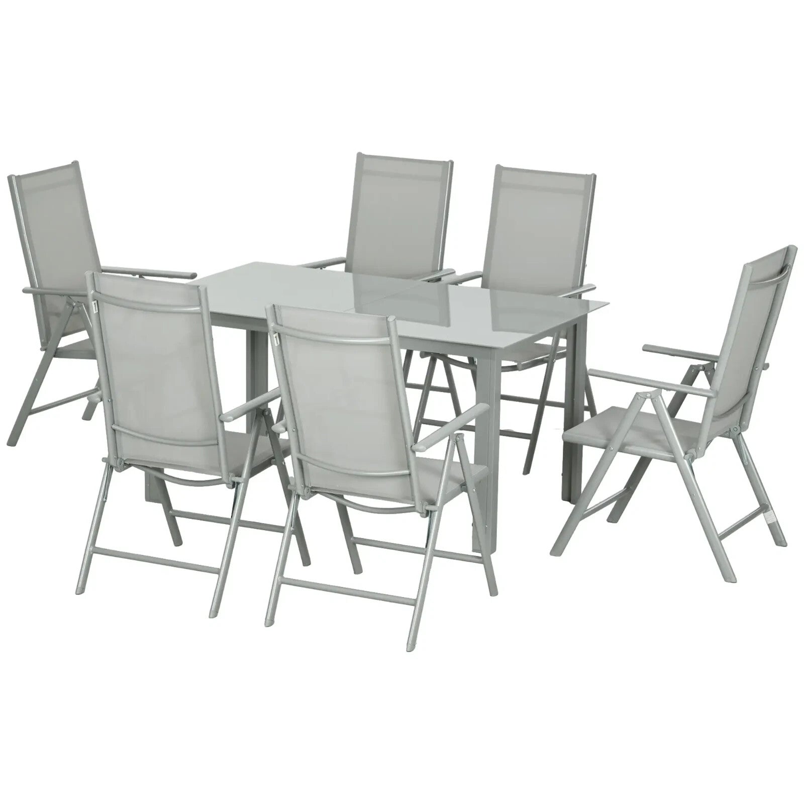 7 Piece Garden Dining Set 6 Folding Reclining Chair & Table Aluminium Frame Grey - Home and Garden Furniture Shop - rustic - furniture