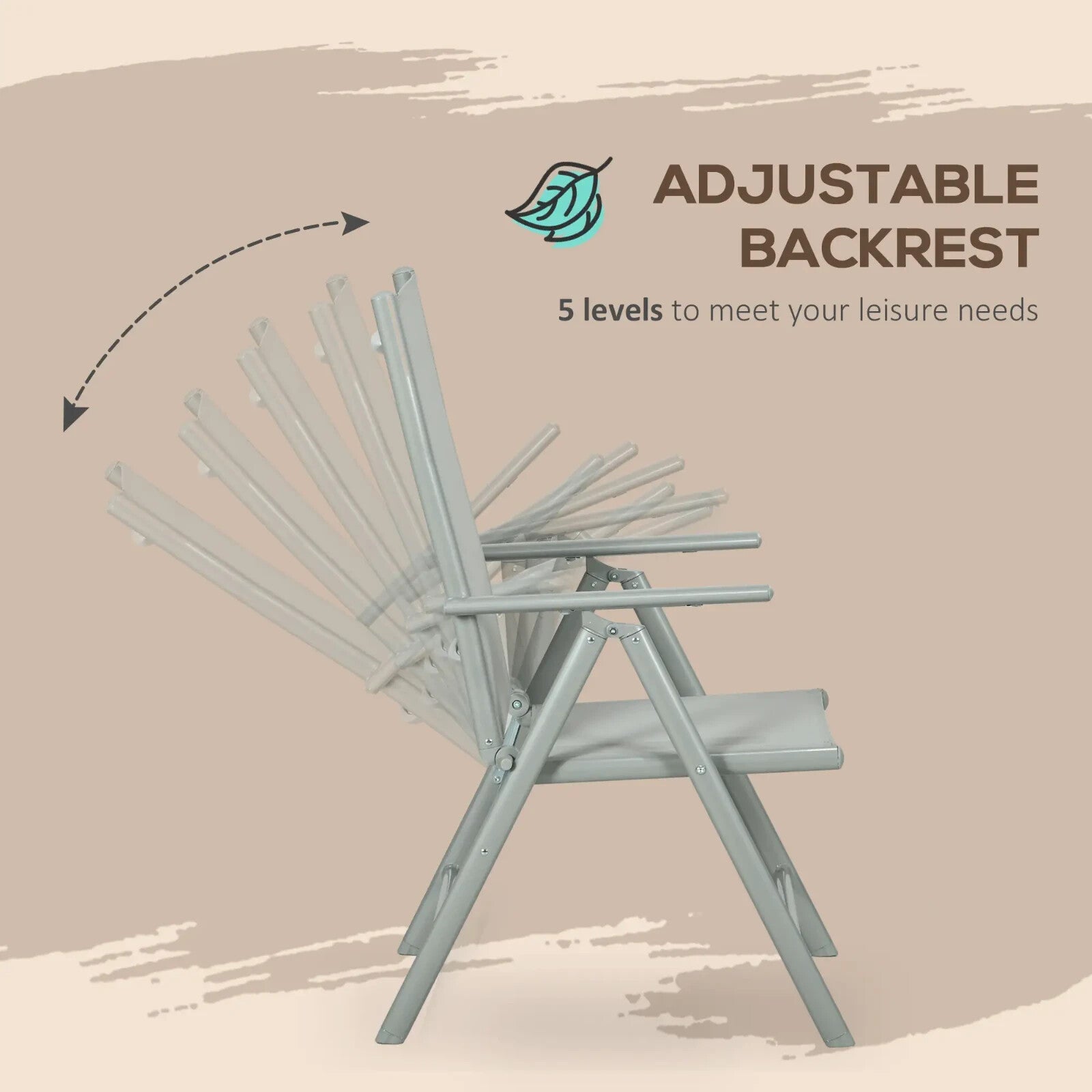 7 Piece Garden Dining Set 6 Folding Reclining Chair & Table Aluminium Frame Grey - Home and Garden Furniture Shop - rustic - furniture