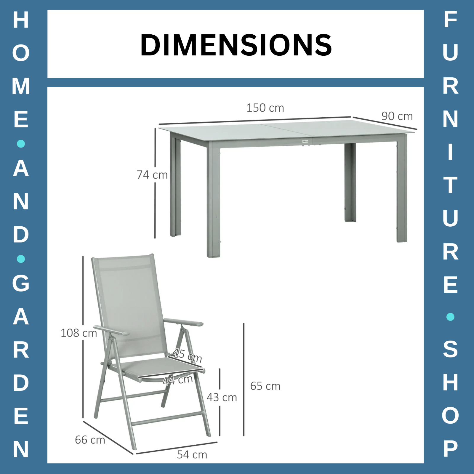 7 Piece Garden Dining Set 6 Folding Reclining Chair & Table Aluminium Frame Grey - Home and Garden Furniture Shop - rustic - furniture