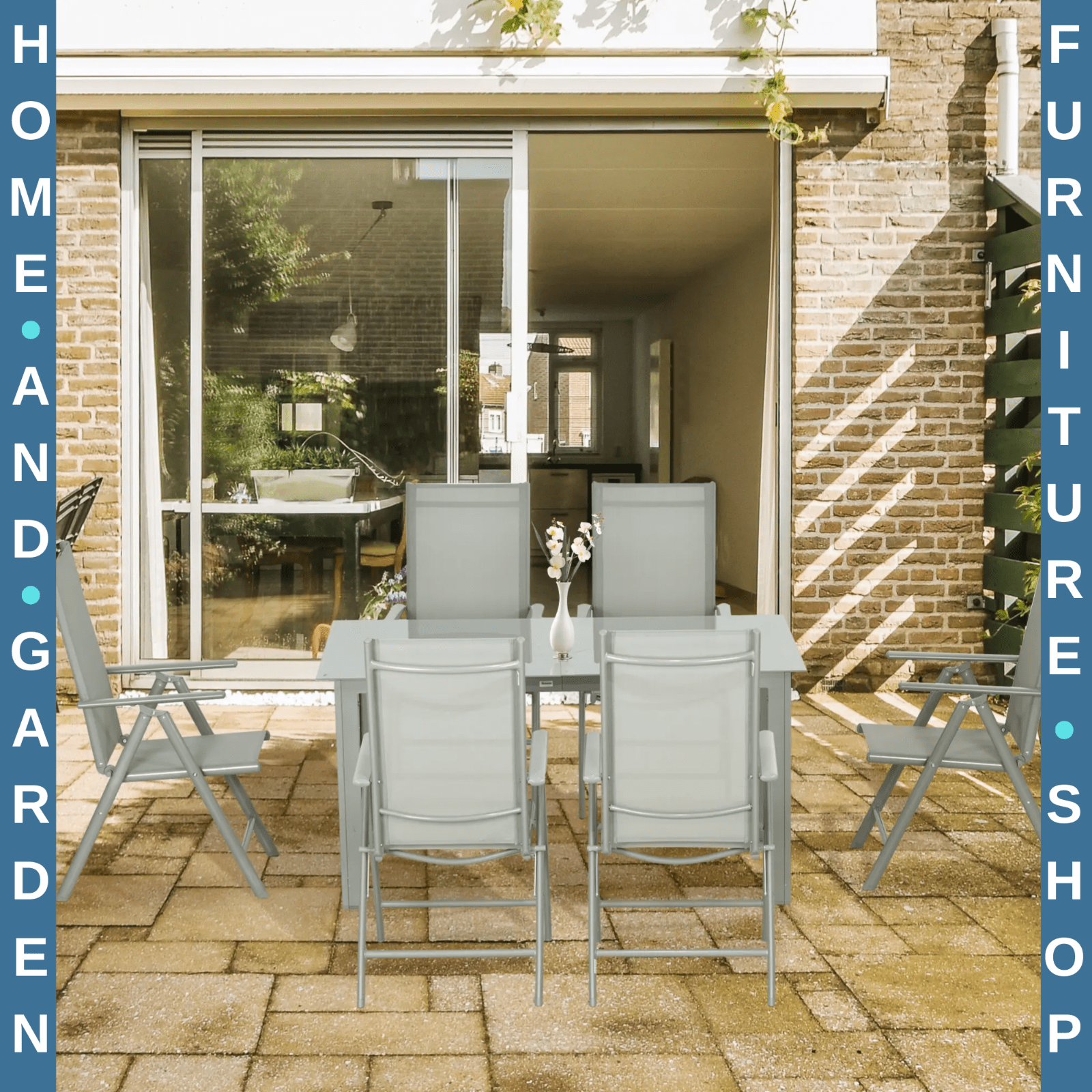 7 Piece Garden Dining Set 6 Folding Reclining Chair & Table Aluminium Frame Grey - Home and Garden Furniture Shop - rustic - furniture