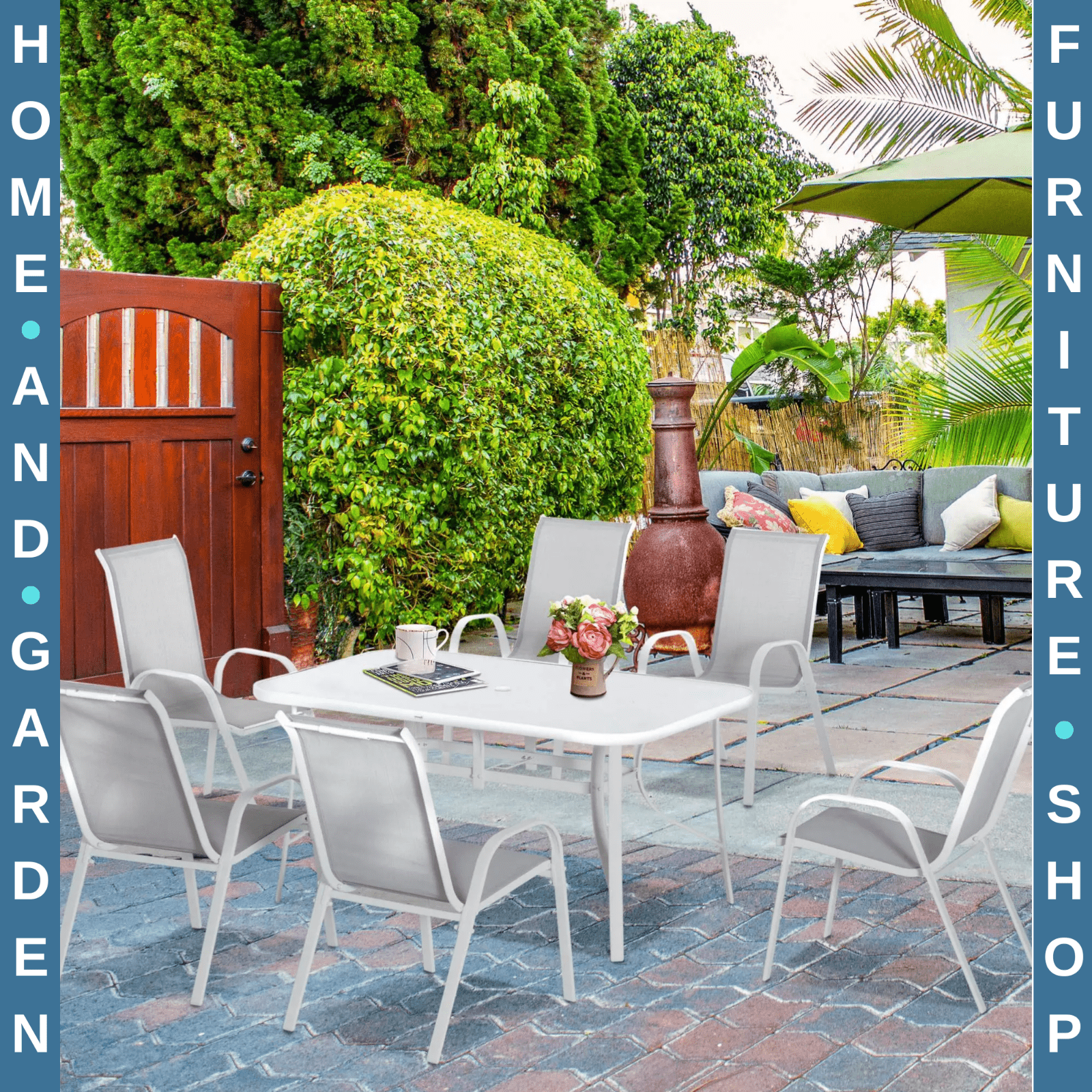 7 Piece Garden Dining Set 6 Seater Patio Furniture Table Chairs w/ Parasol Hole - Home and Garden Furniture Shop - rustic - furniture