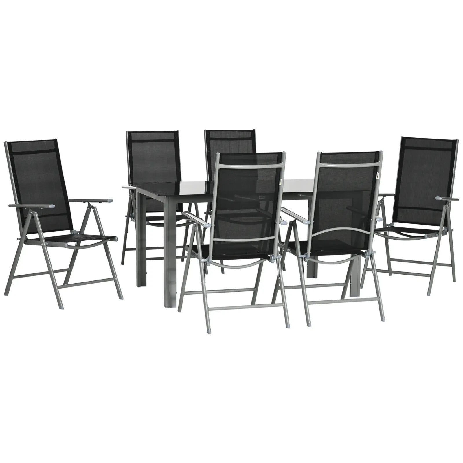 7 - Piece Garden Dining Set with Aluminium Frame & Folding Reclining Chairs Black - Home and Garden Furniture Shop - rustic - furniture