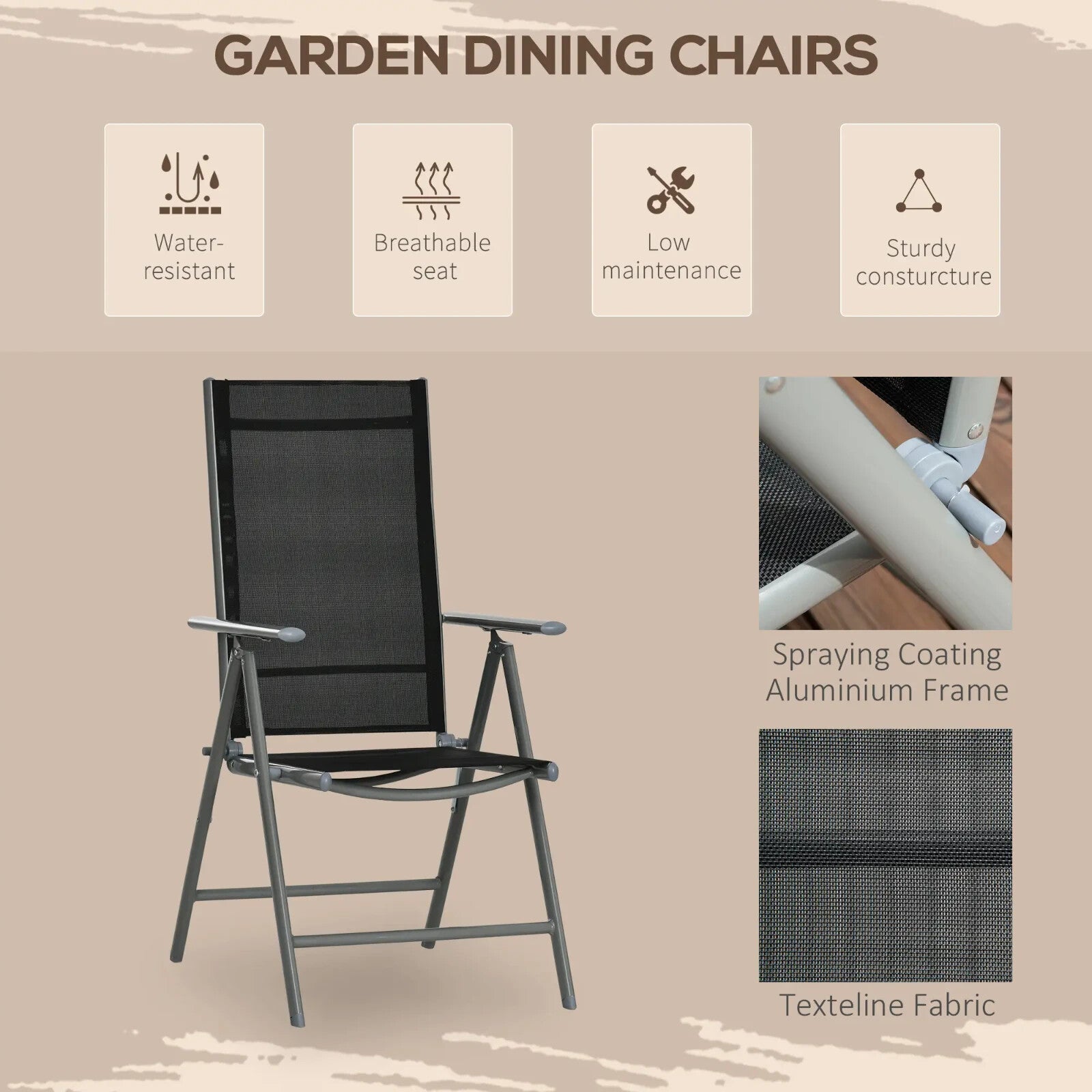 7 - Piece Garden Dining Set with Aluminium Frame & Folding Reclining Chairs Black - Home and Garden Furniture Shop - rustic - furniture