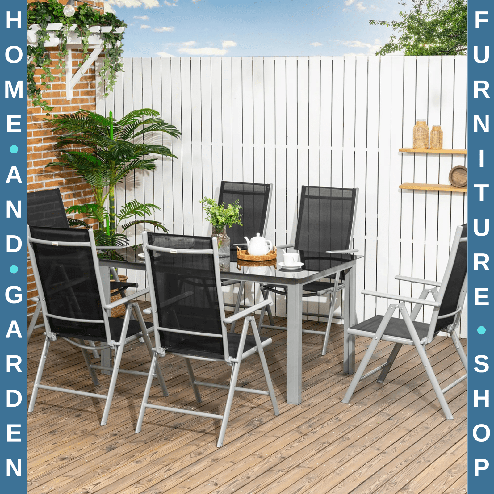 7 - Piece Garden Dining Set with Aluminium Frame & Folding Reclining Chairs Black - Home and Garden Furniture Shop - rustic - furniture